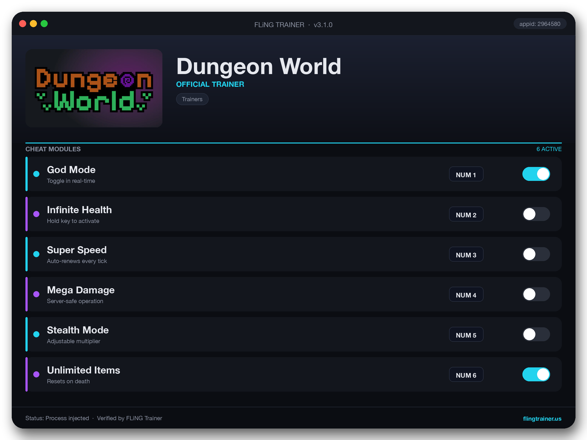 Dungeon World Trainer interface