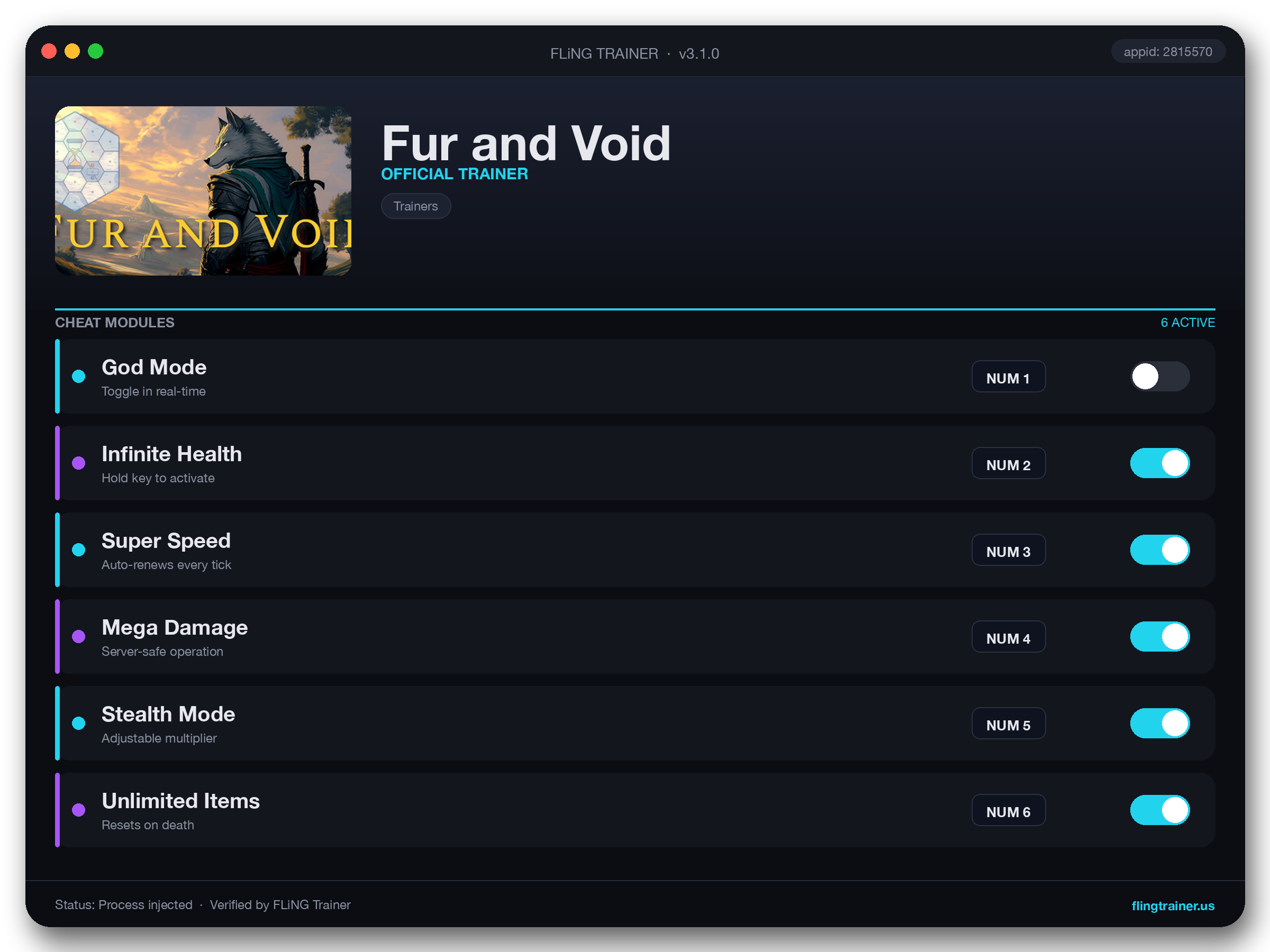 Fur and Void Trainer interface