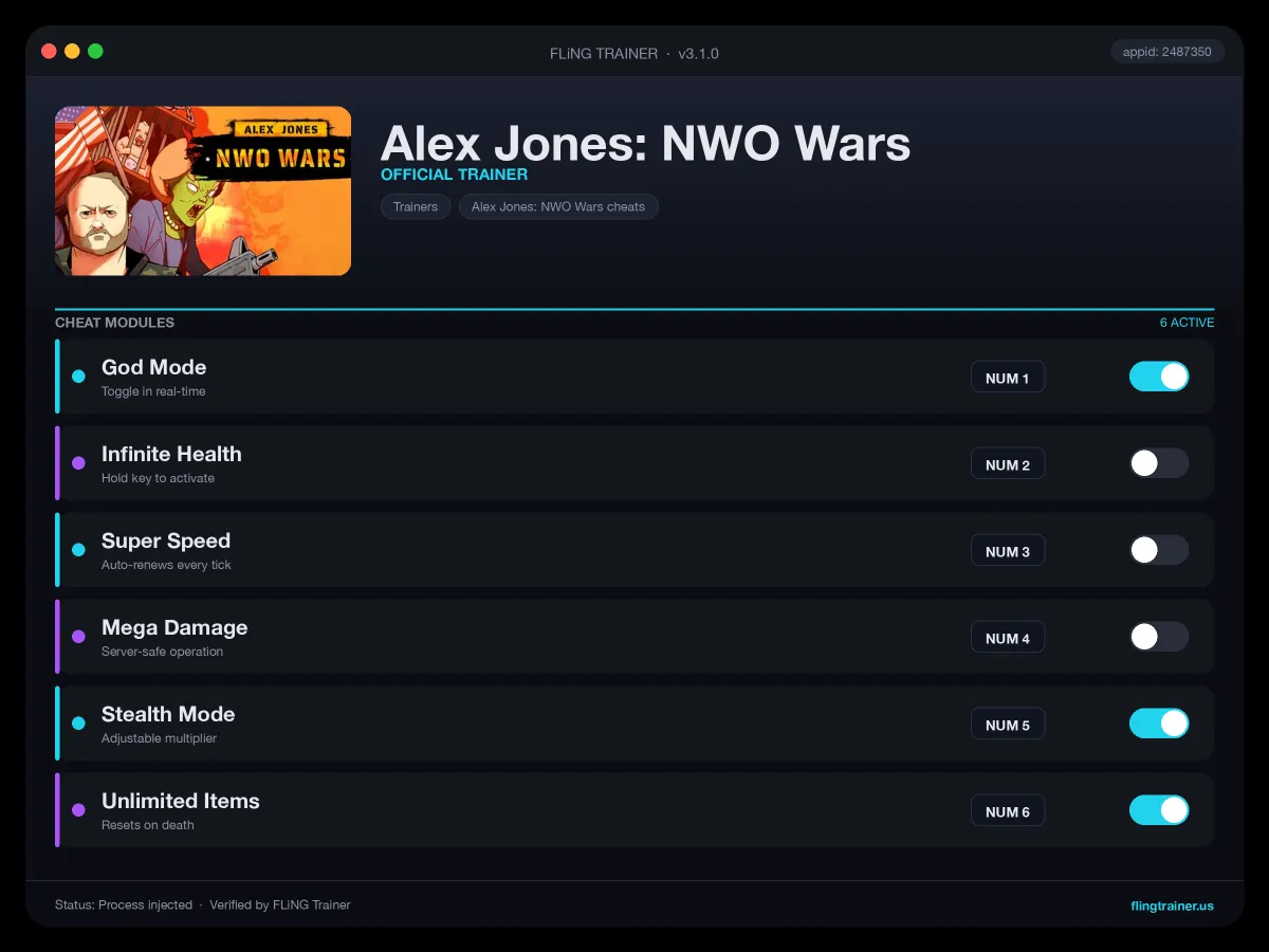 Alex Jones: NWO Wars Trainer interface