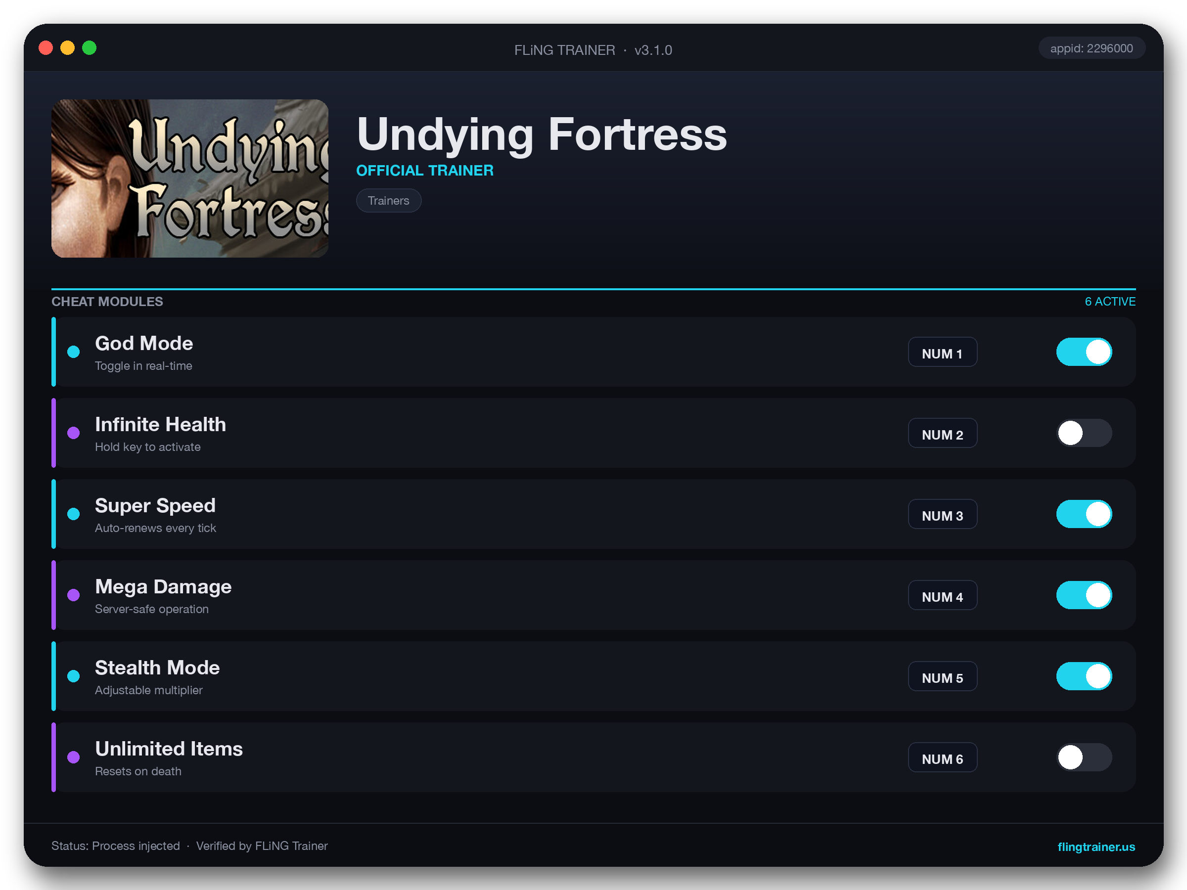 Undying Fortress Trainer interface