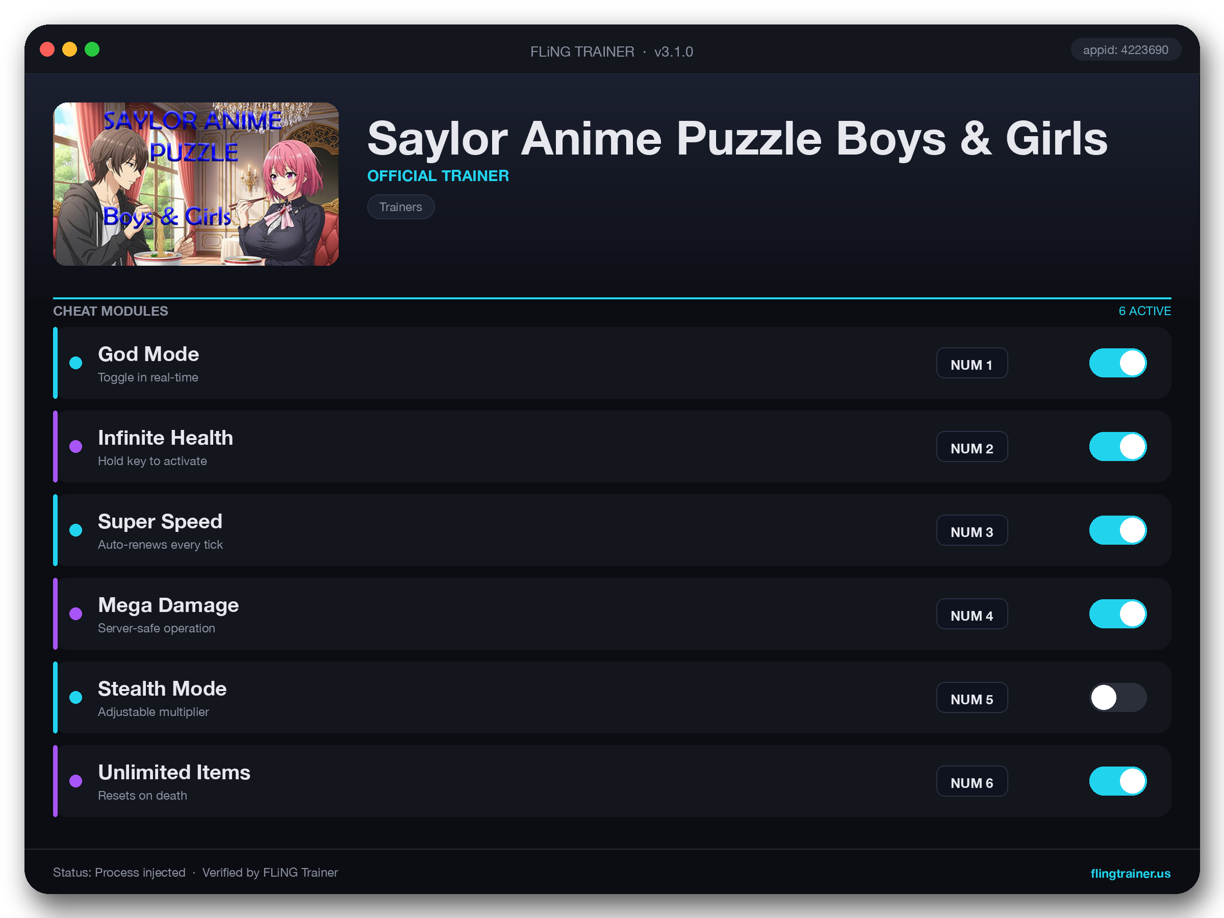 Saylor Anime Puzzle Boys & Girls Trainer interface