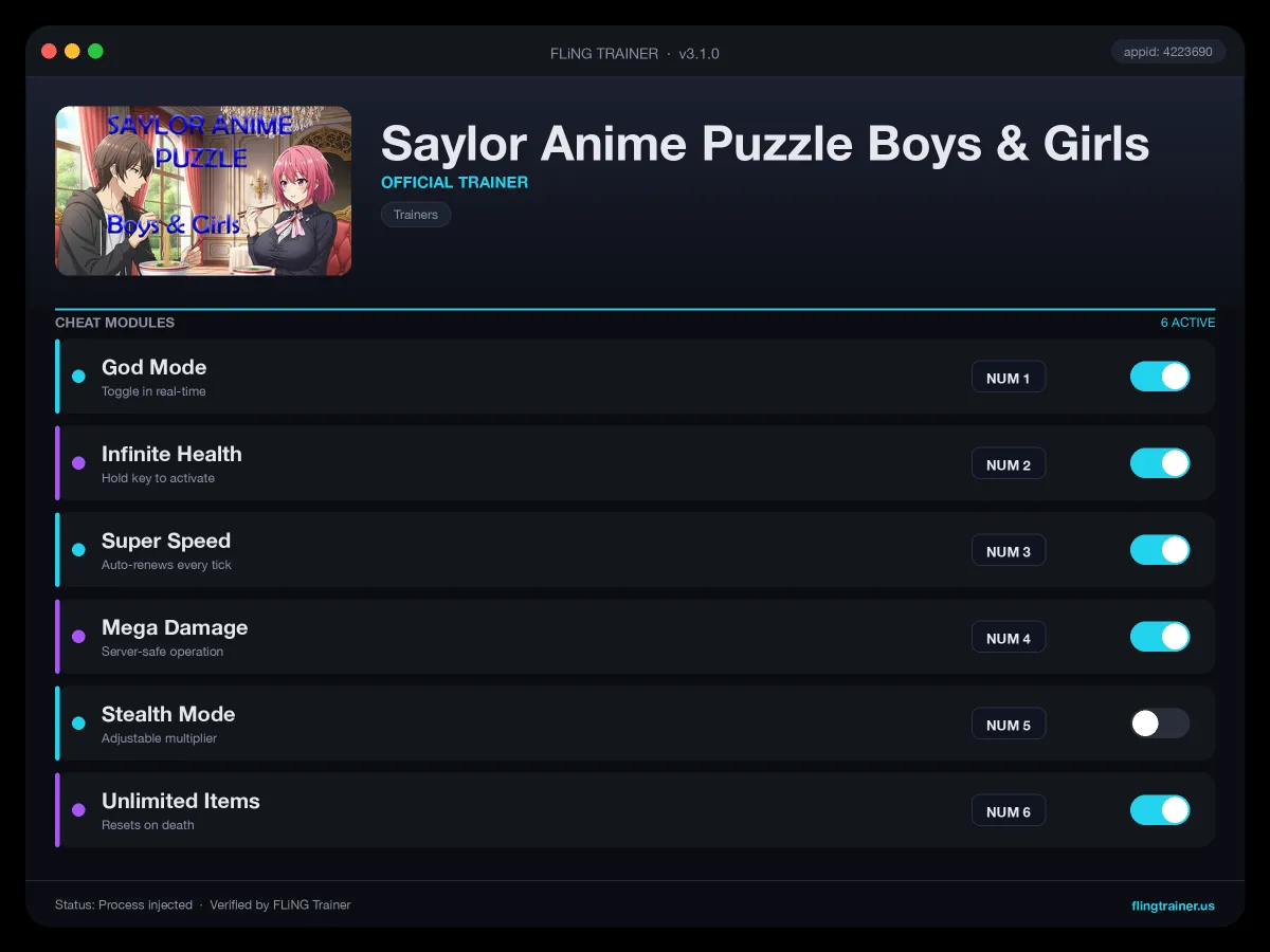 Saylor Anime Puzzle Boys & Girls Trainer interface