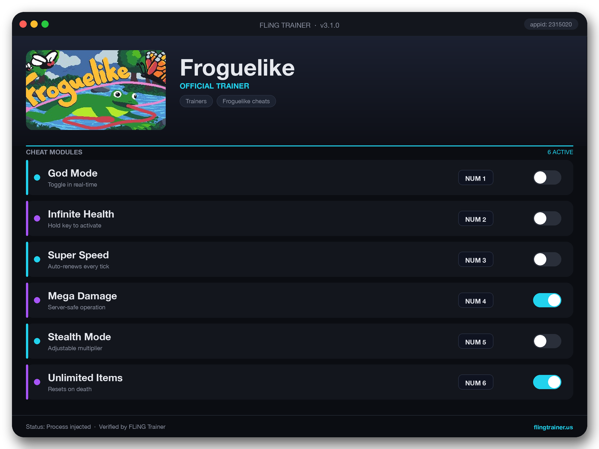 Froguelike Trainer interface