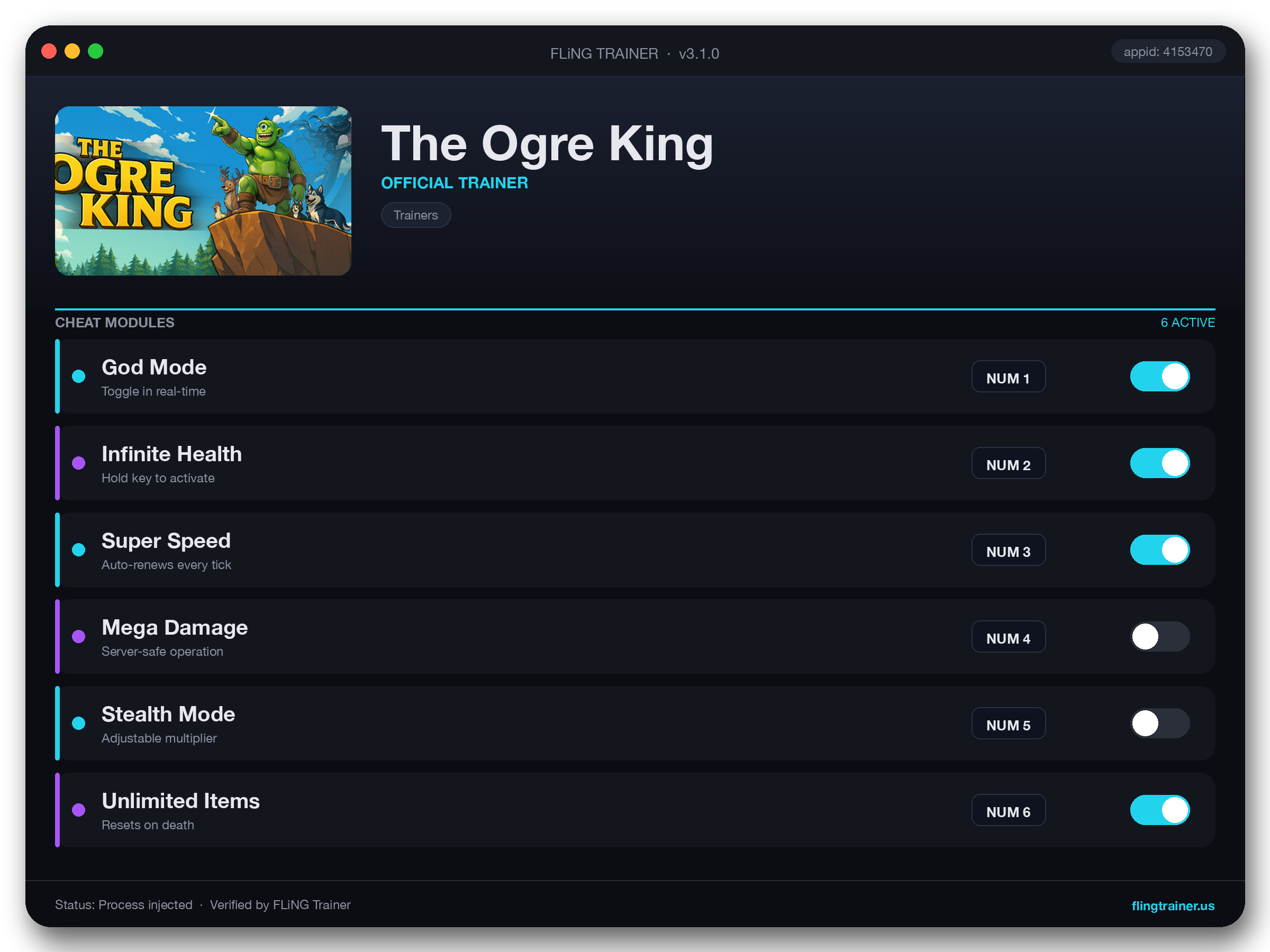 The Ogre King Trainer interface