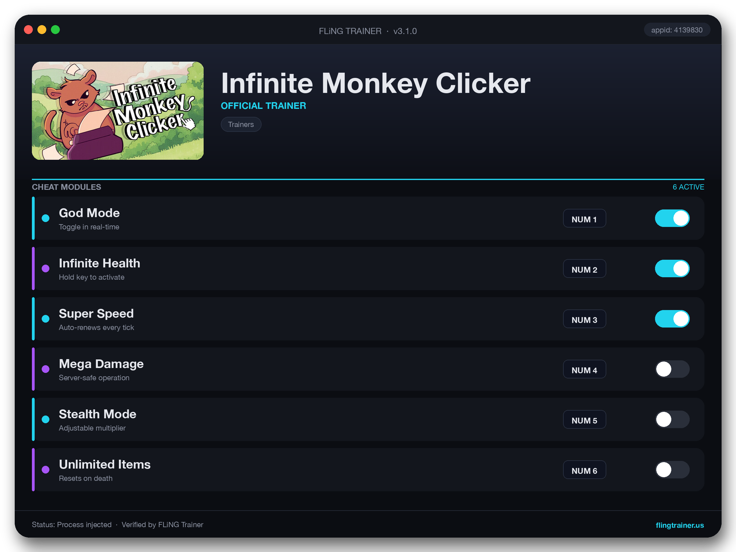 Infinite Monkey Clicker Trainer interface