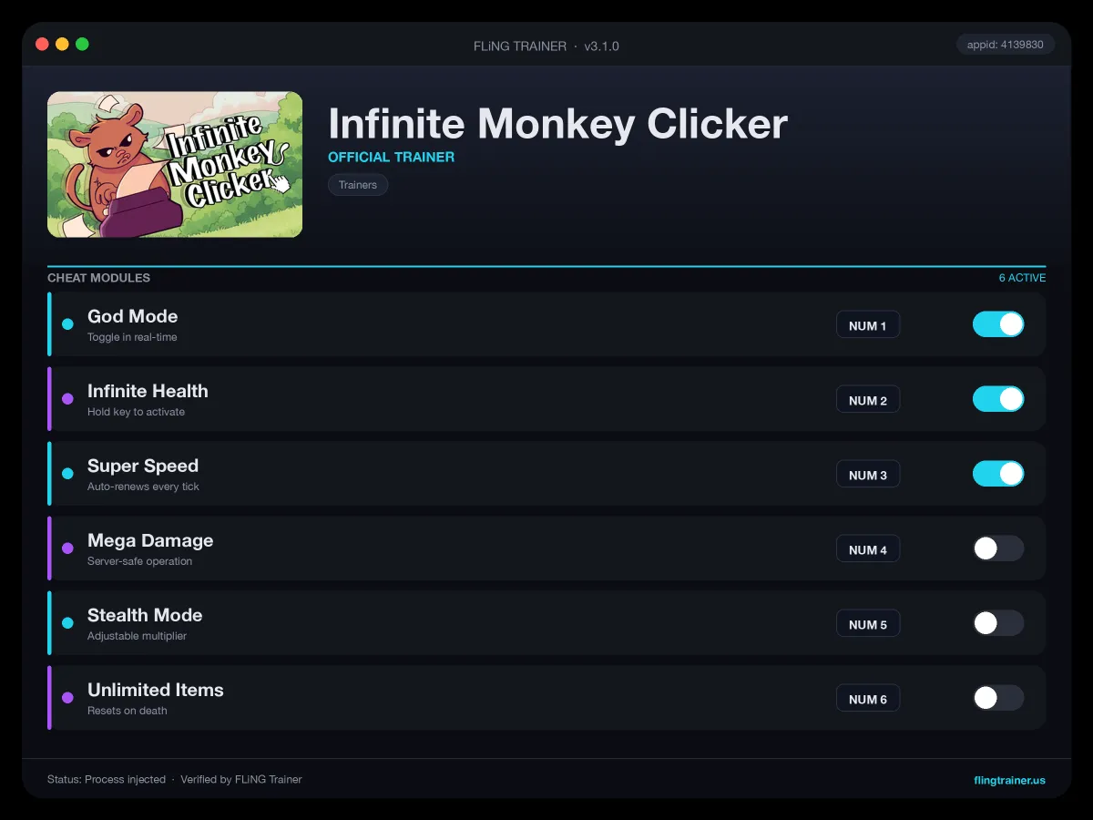 Infinite Monkey Clicker Trainer interface