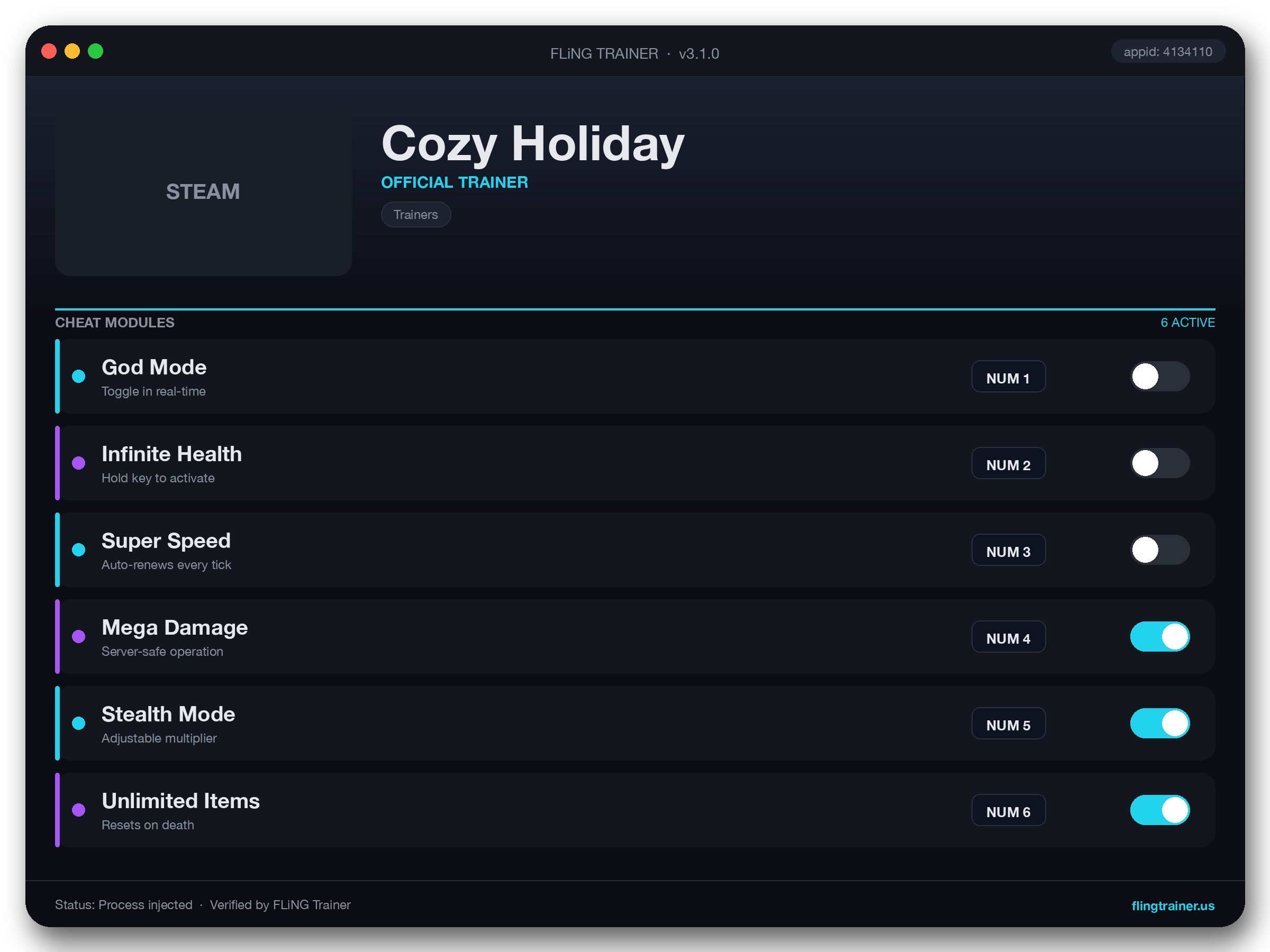 Cozy Holiday Trainer interface