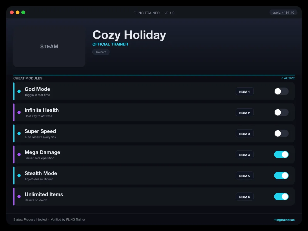 Cozy Holiday Trainer interface