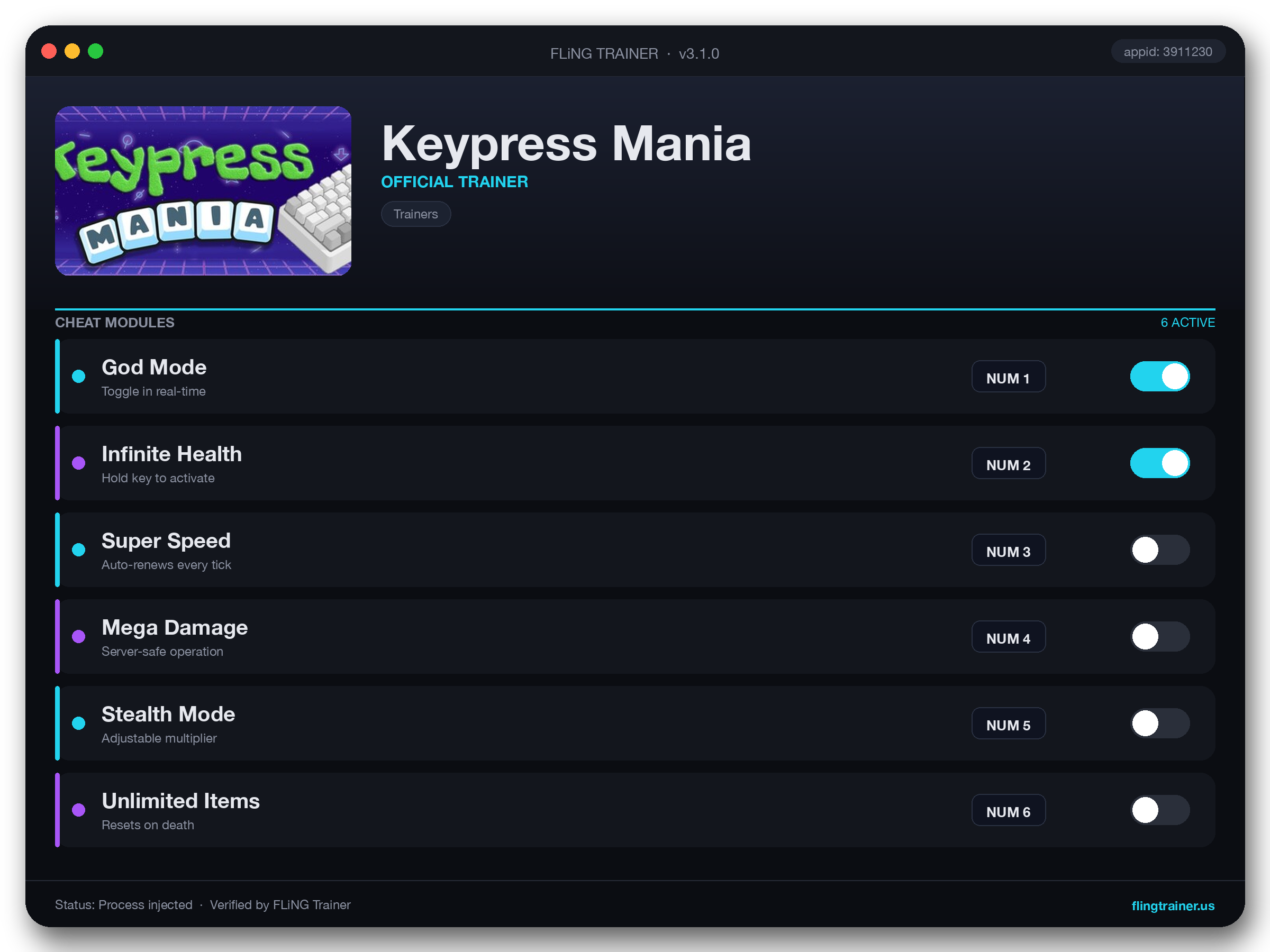 Keypress Mania Trainer interface