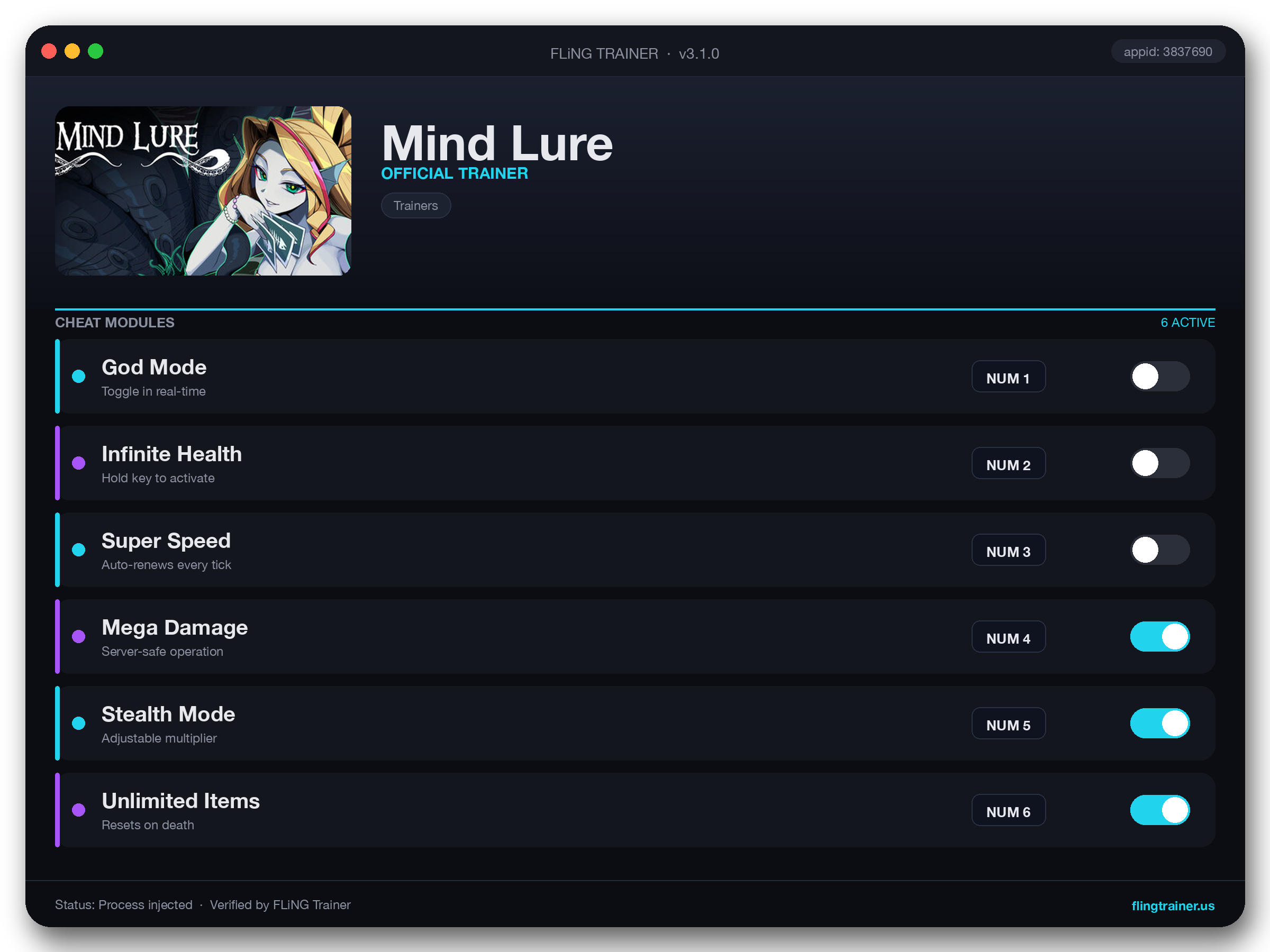 Mind Lure Trainer interface
