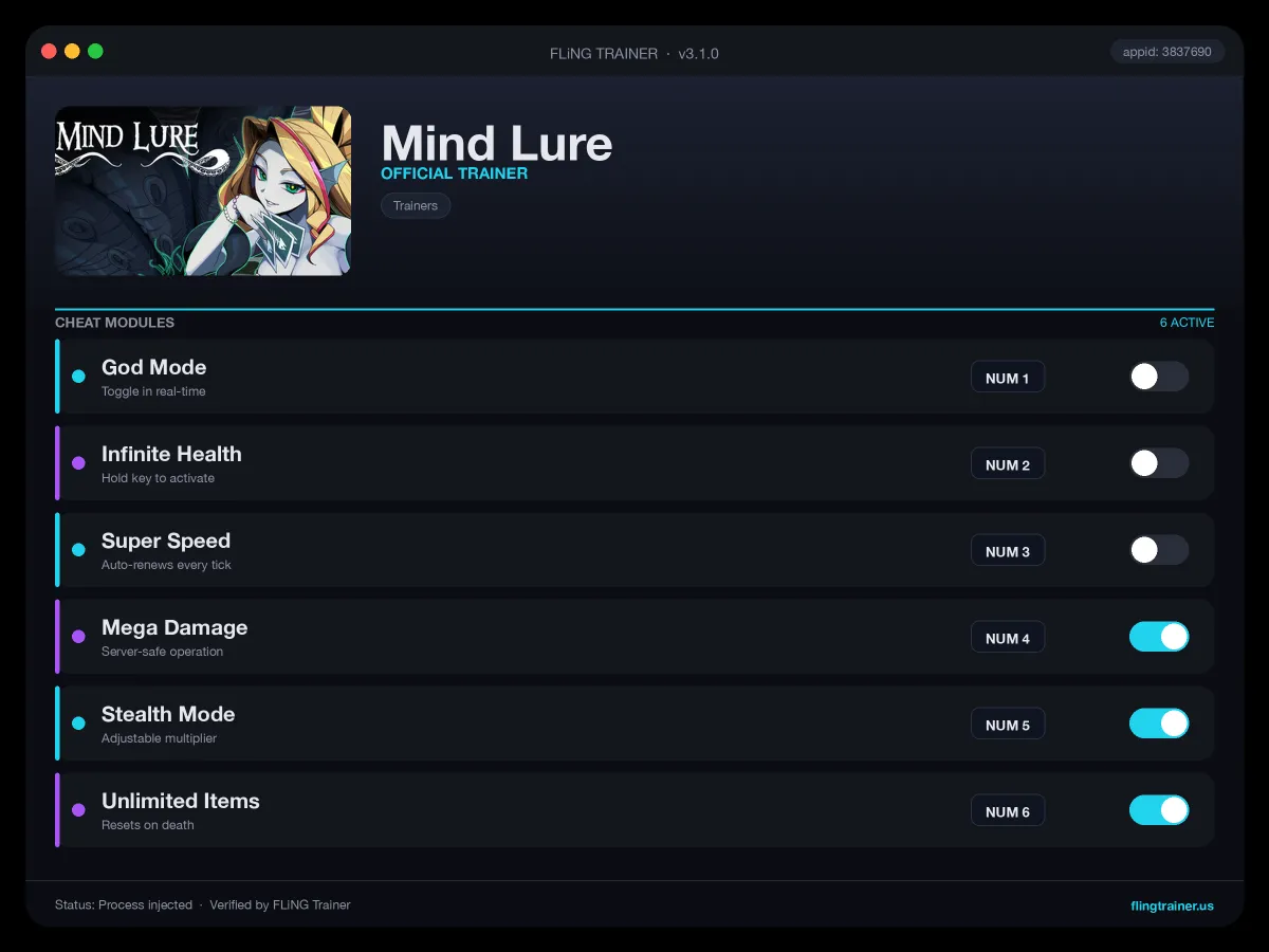 Mind Lure Trainer interface