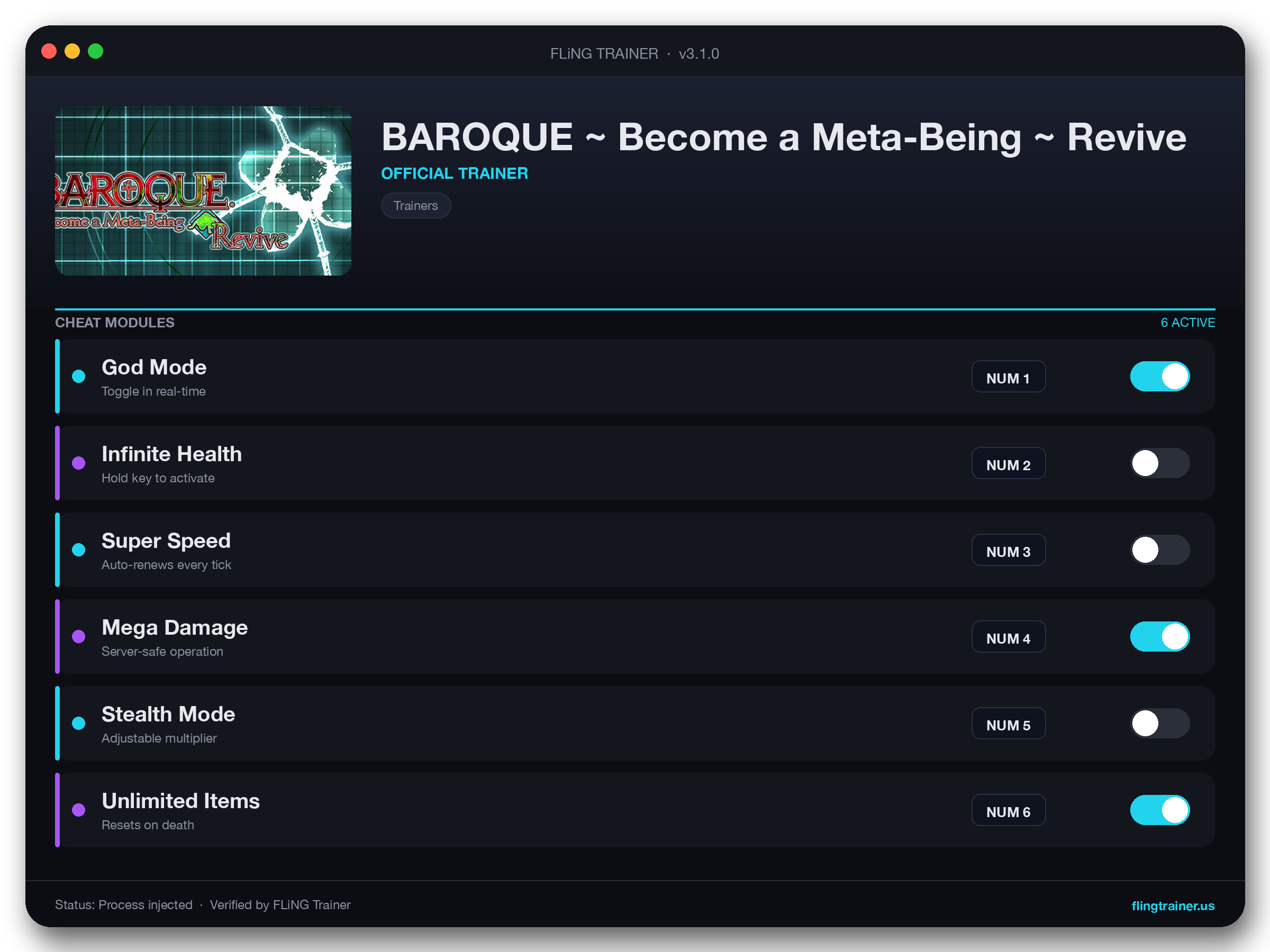 BAROQUE ~ Become a Meta-Being ~ Revive Trainer interface