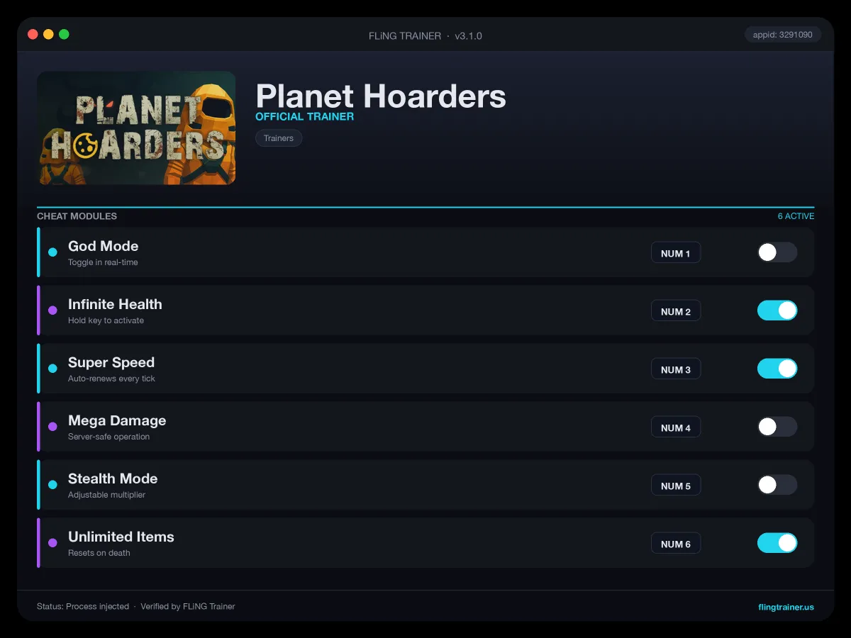 Planet Hoarders Trainer interface