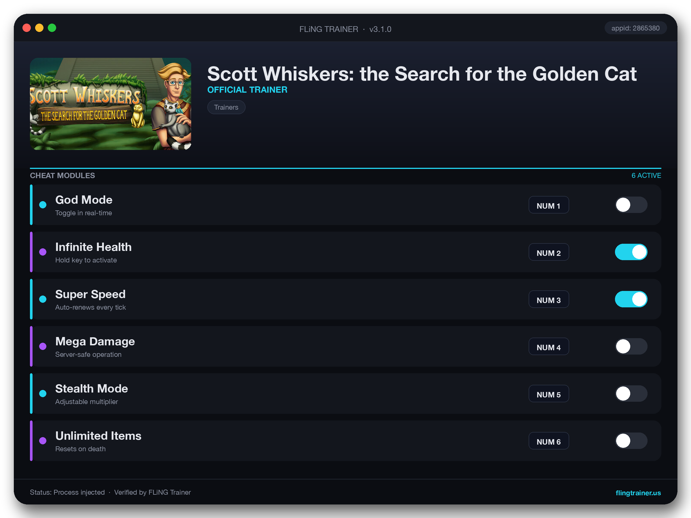 Scott Whiskers: the Search for the Golden Cat Trainer interface