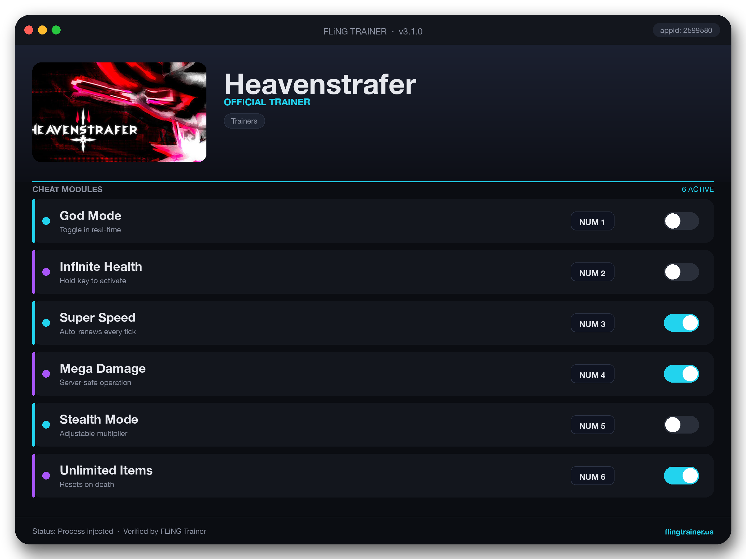 Heavenstrafer Trainer interface