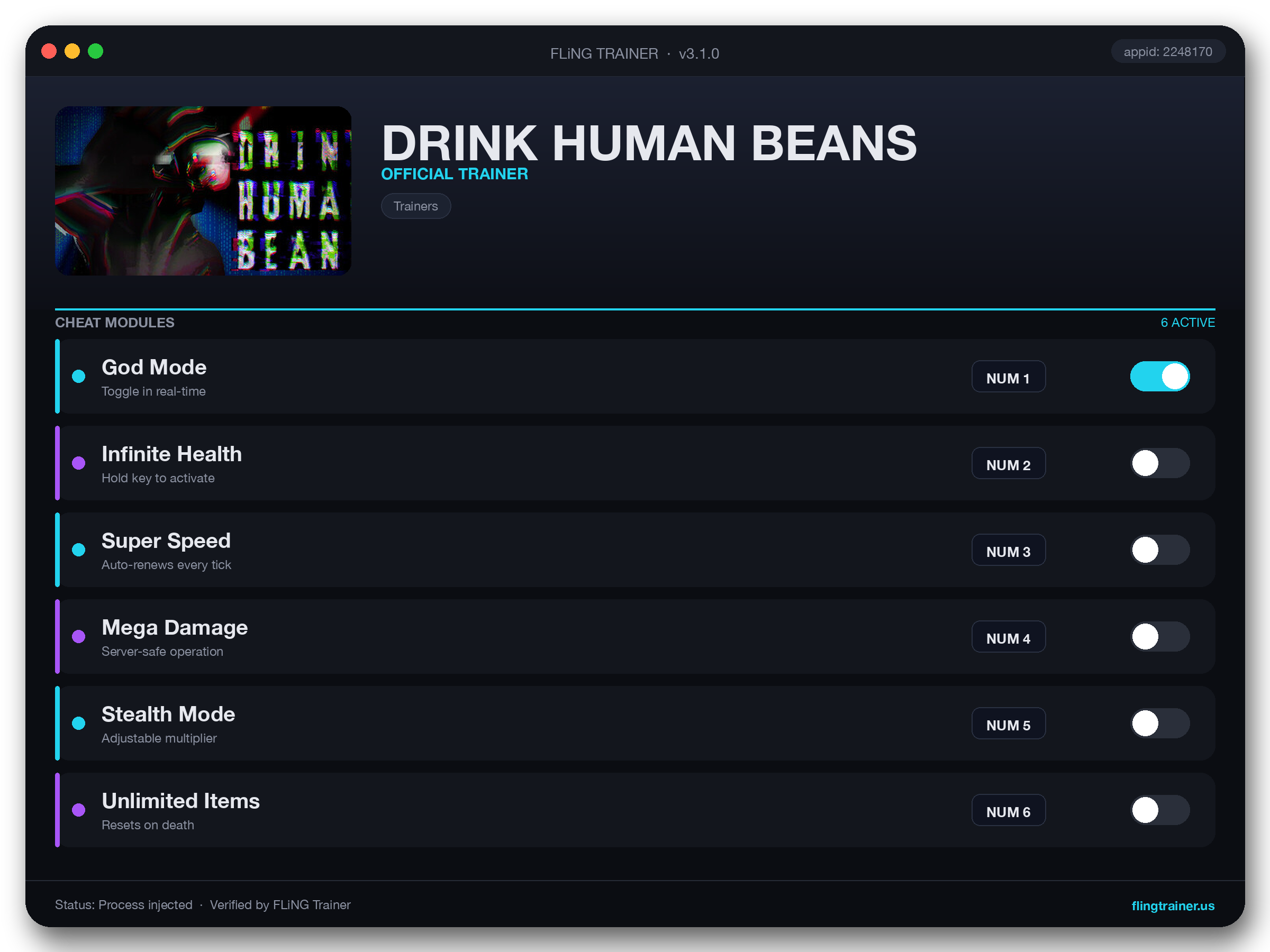 DRINK HUMAN BEANS Trainer interface