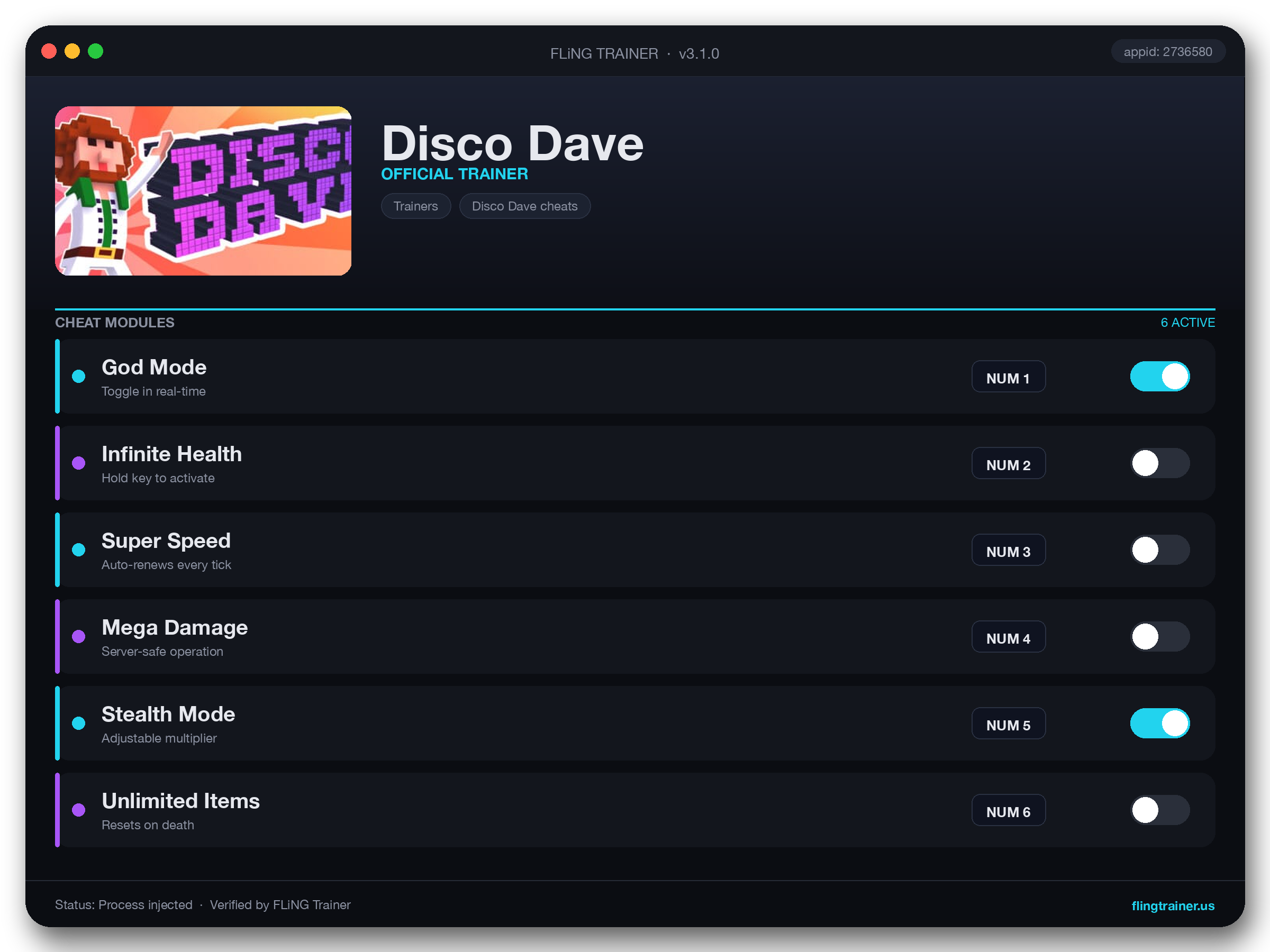 Disco Dave Trainer interface