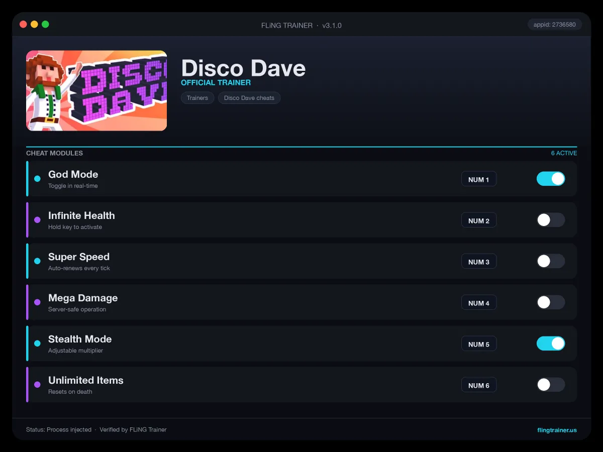 Disco Dave Trainer interface