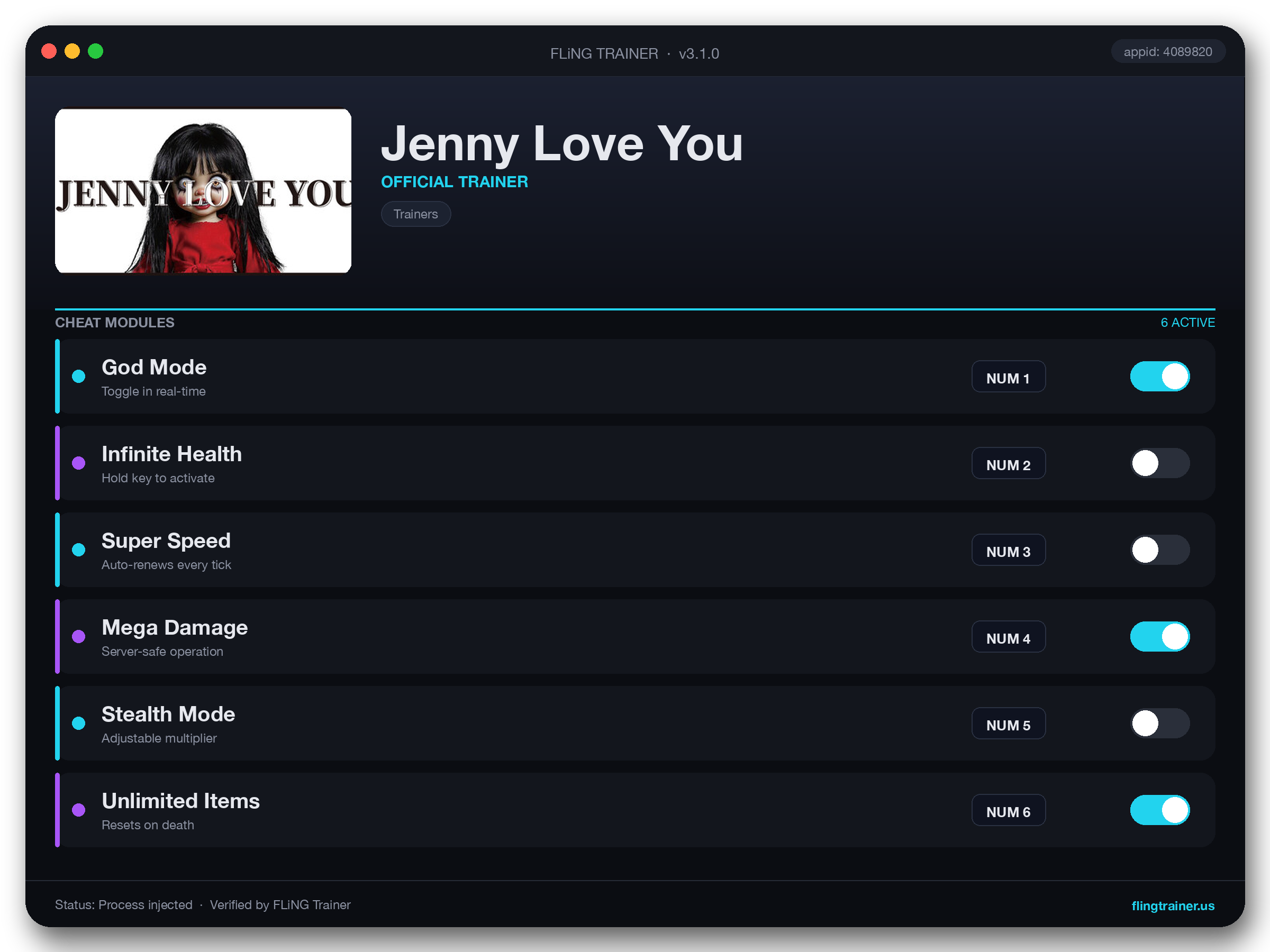 Jenny Love You Trainer interface