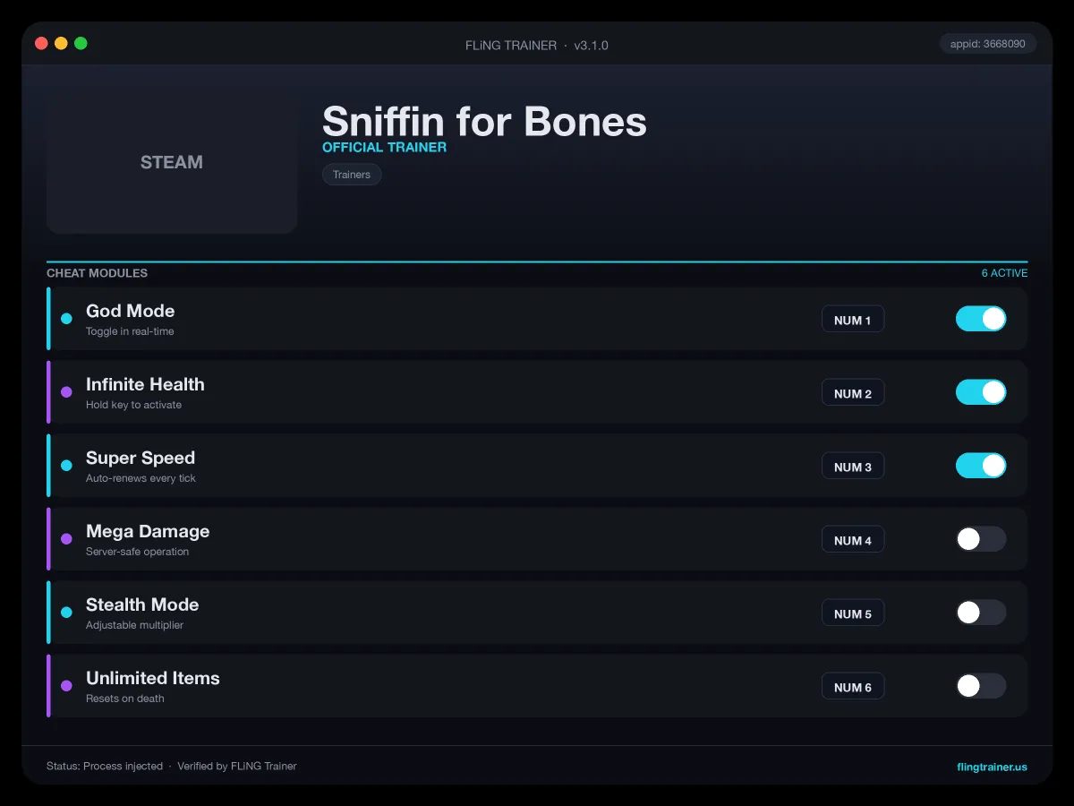 Sniffin for Bones Trainer interface