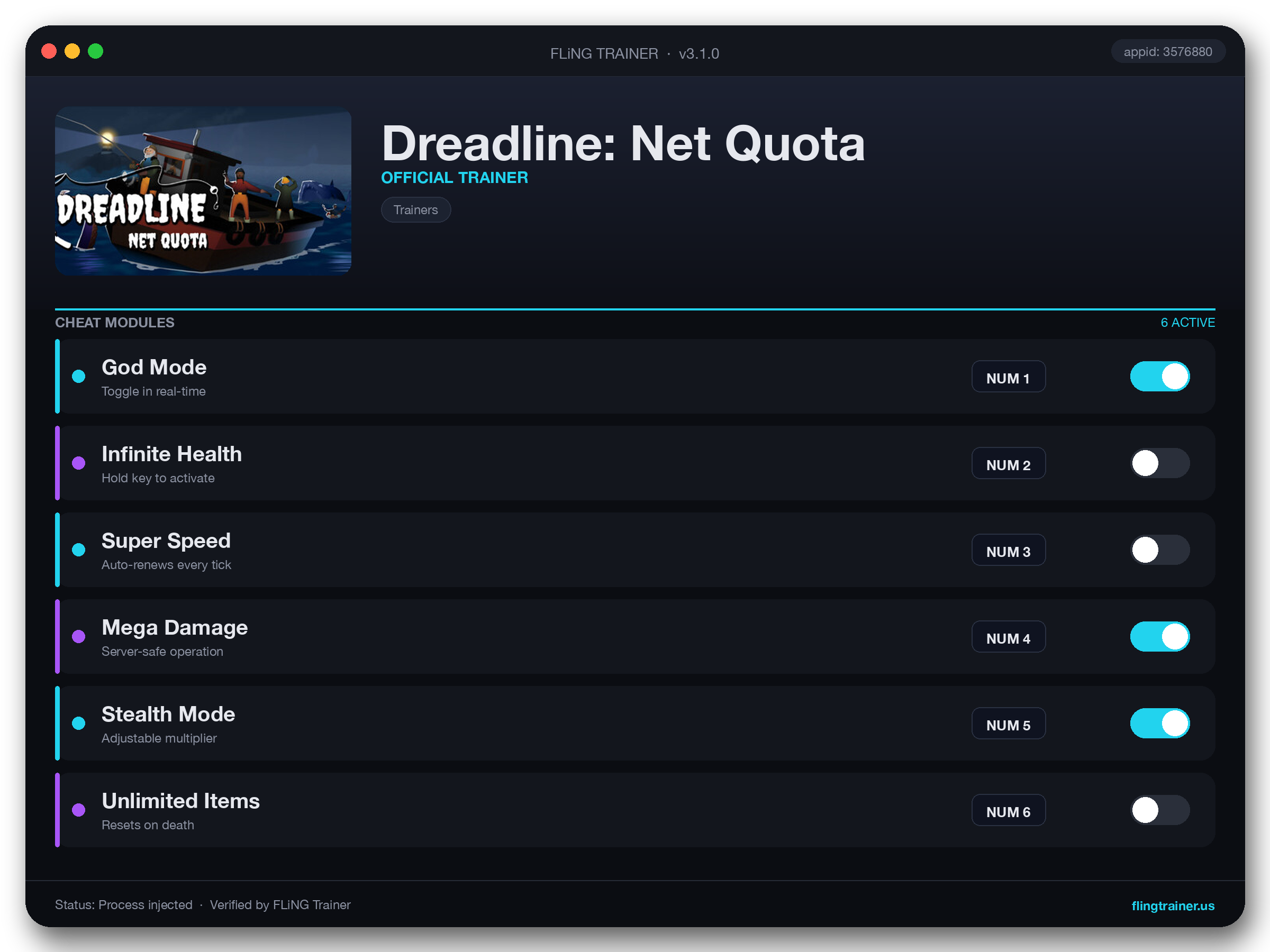 Dreadline: Net Quota Trainer interface