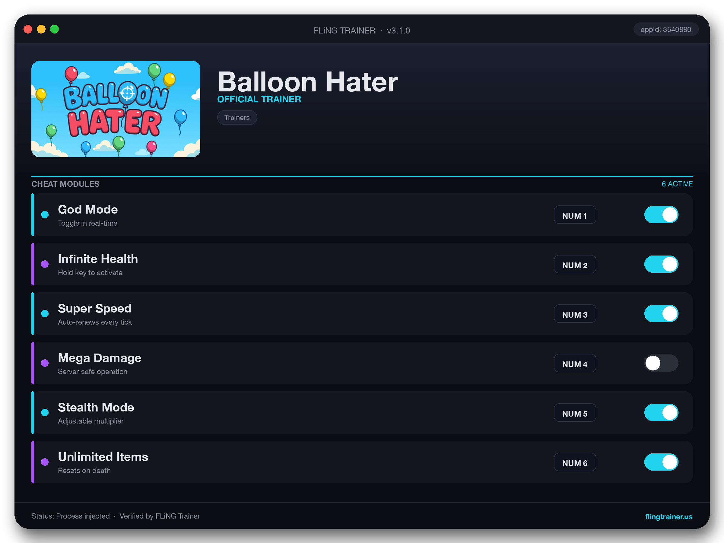 Balloon Hater Trainer interface