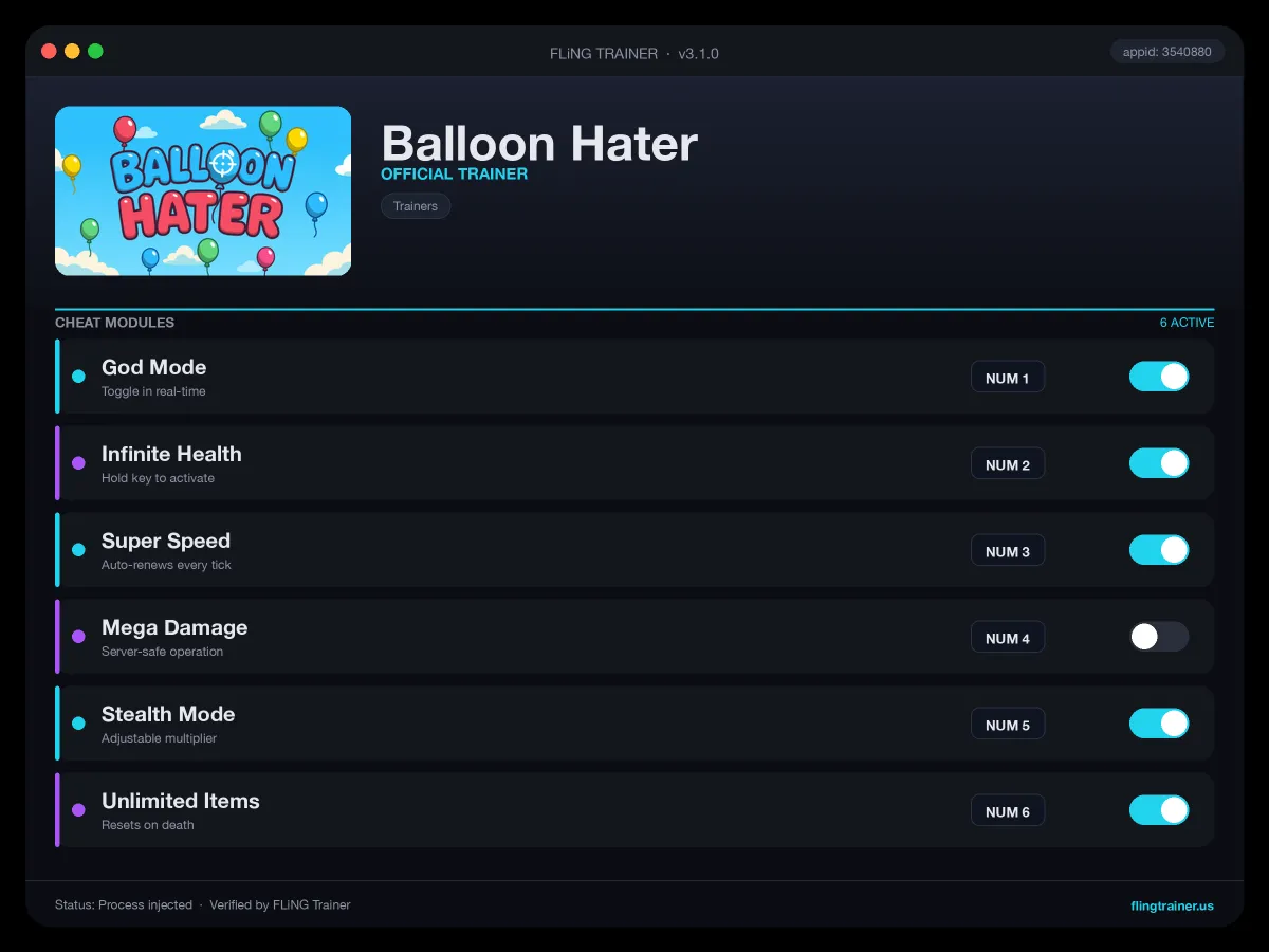 Balloon Hater Trainer interface