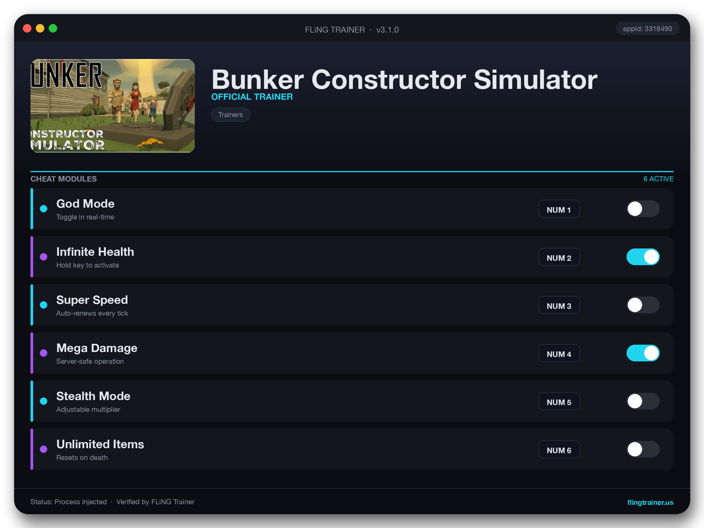 Bunker Constructor Simulator Trainer interface