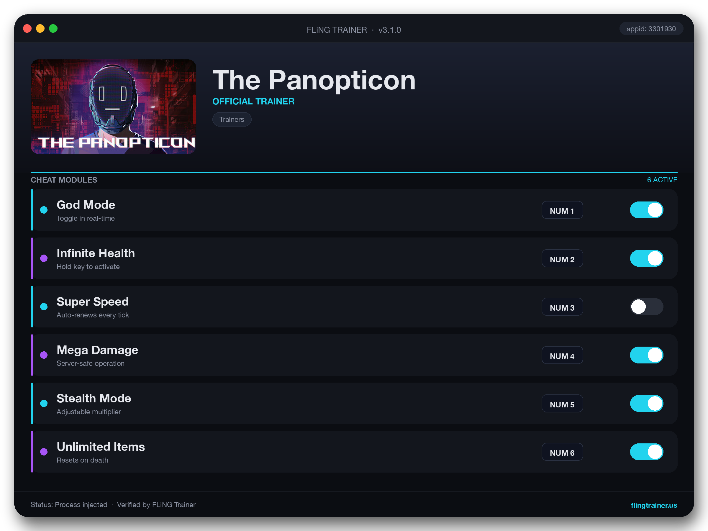 The Panopticon Trainer interface