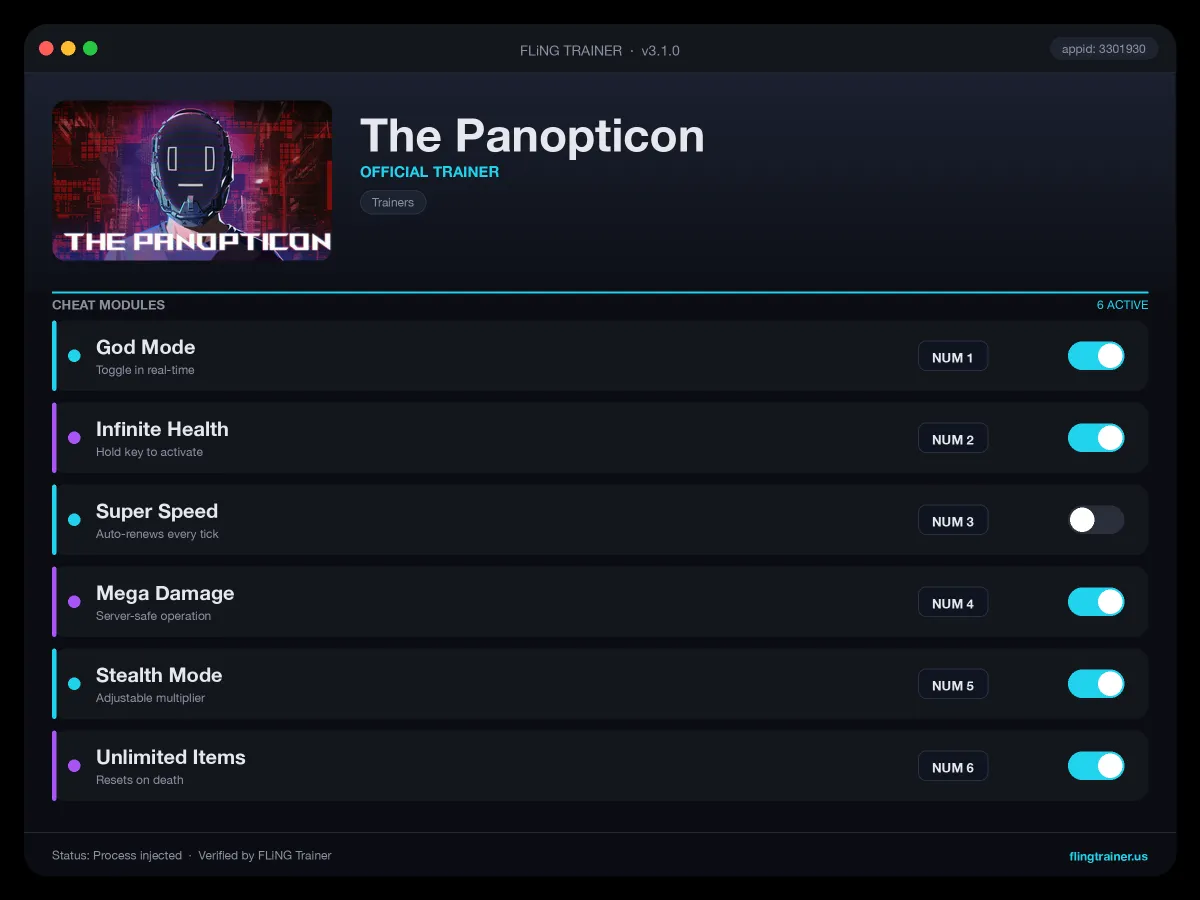 The Panopticon Trainer interface
