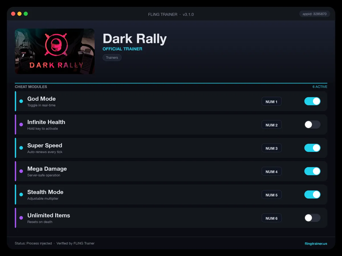 Dark Rally Trainer interface