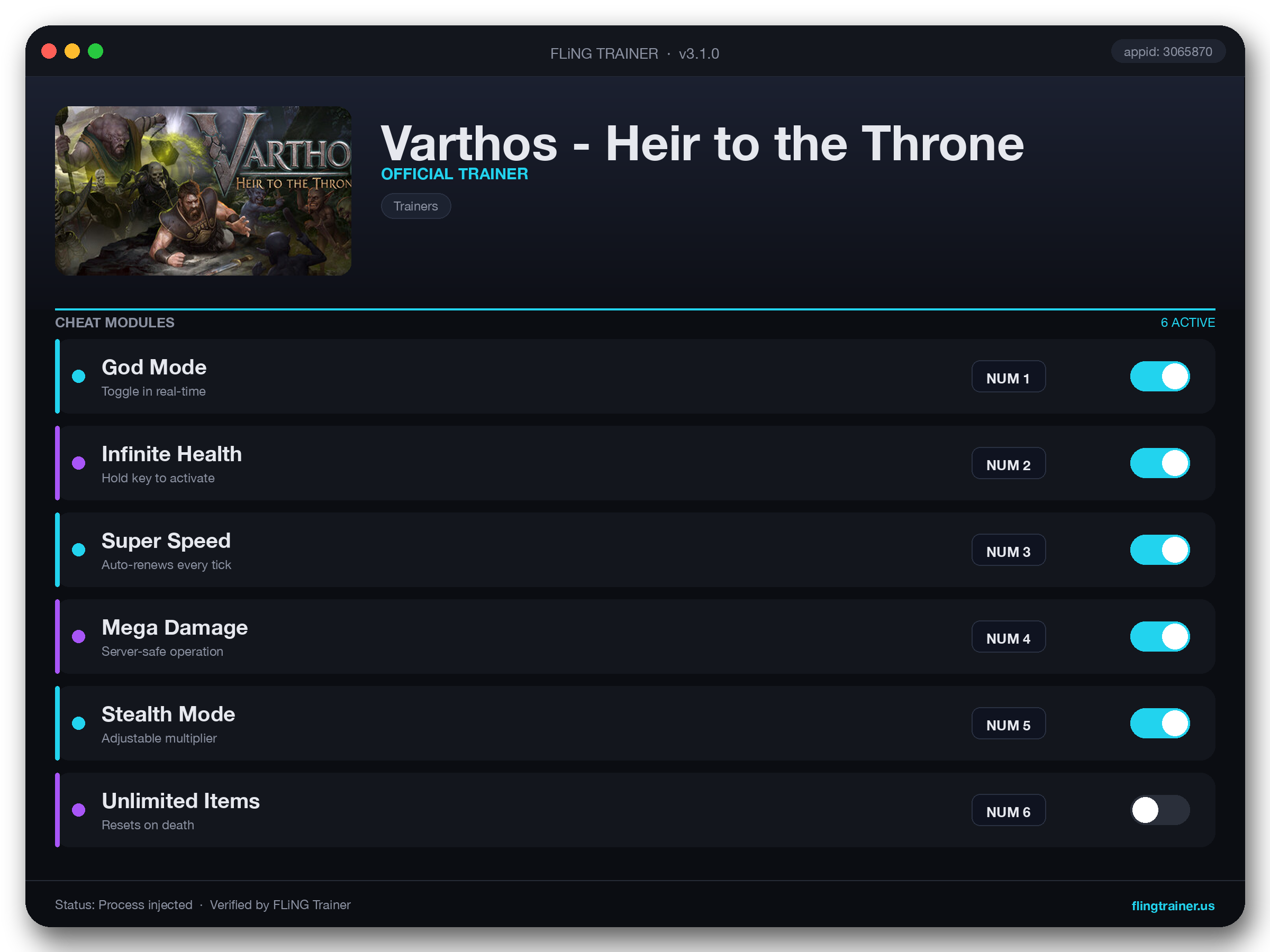 Varthos - Heir to the Throne Trainer interface