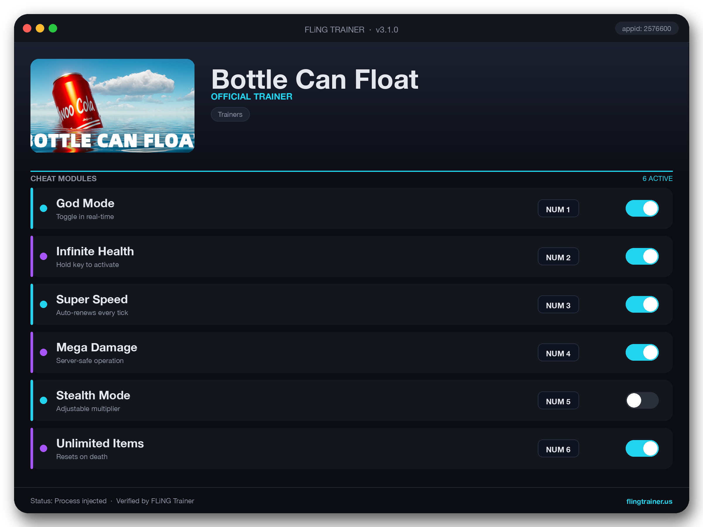 Bottle Can Float Trainer interface