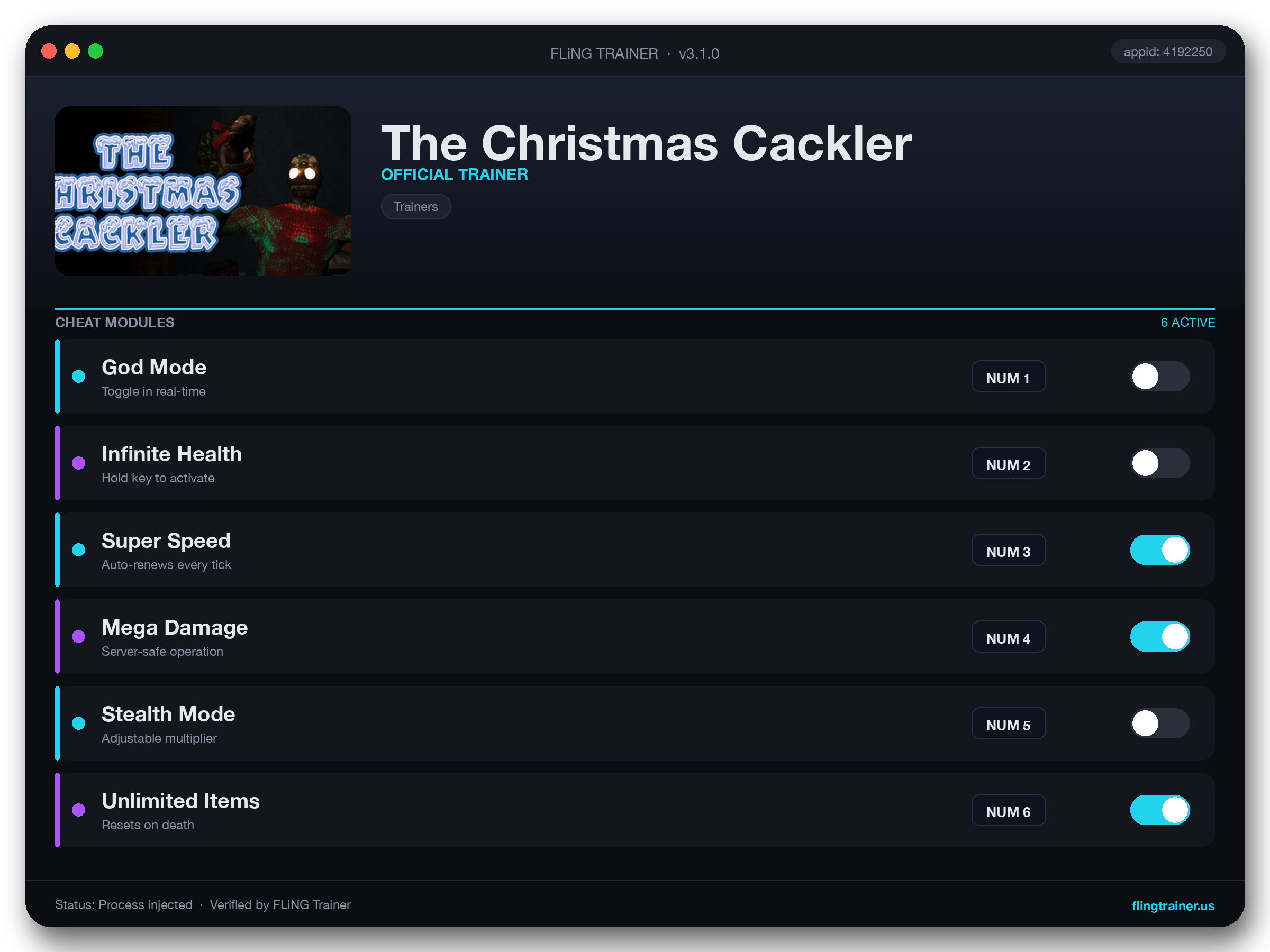The Christmas Cackler Trainer interface