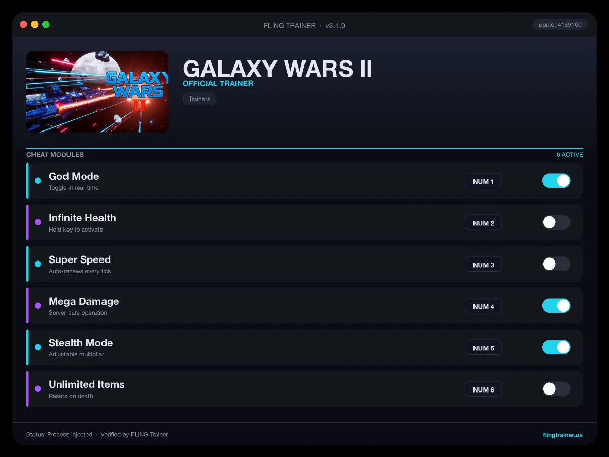 GALAXY WARS Ⅱ Trainer interface