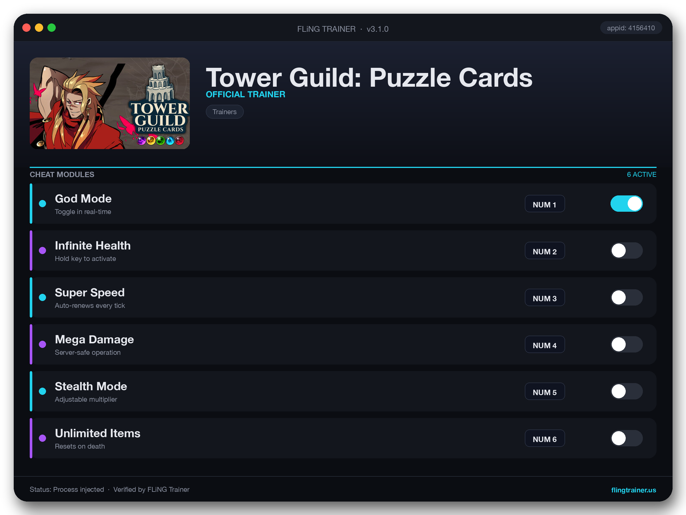 Tower Guild: Puzzle Cards Trainer interface