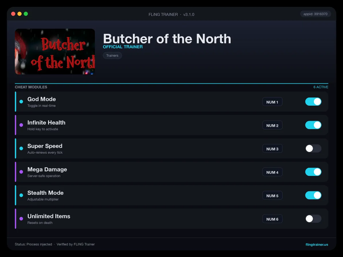Butcher of the North Trainer interface