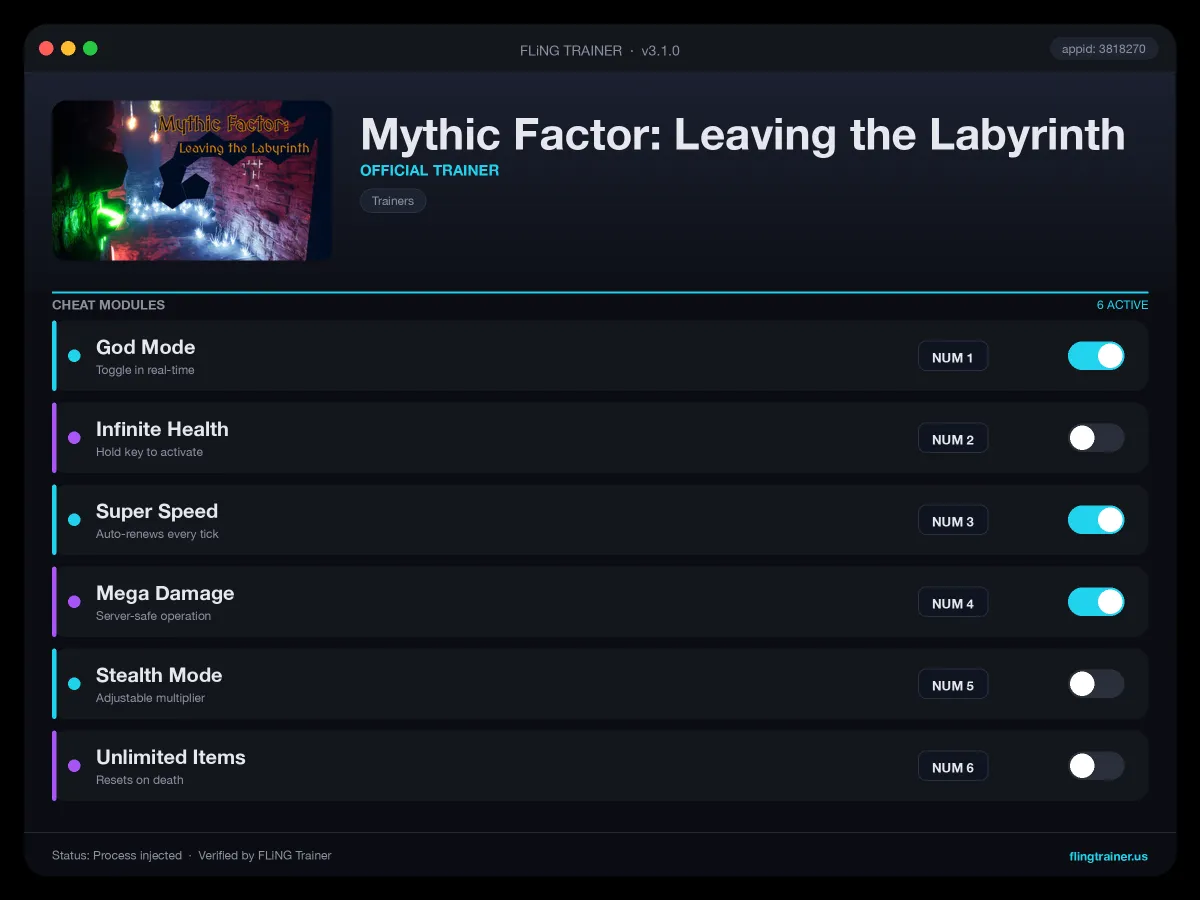Mythic Factor: Leaving the Labyrinth Trainer interface