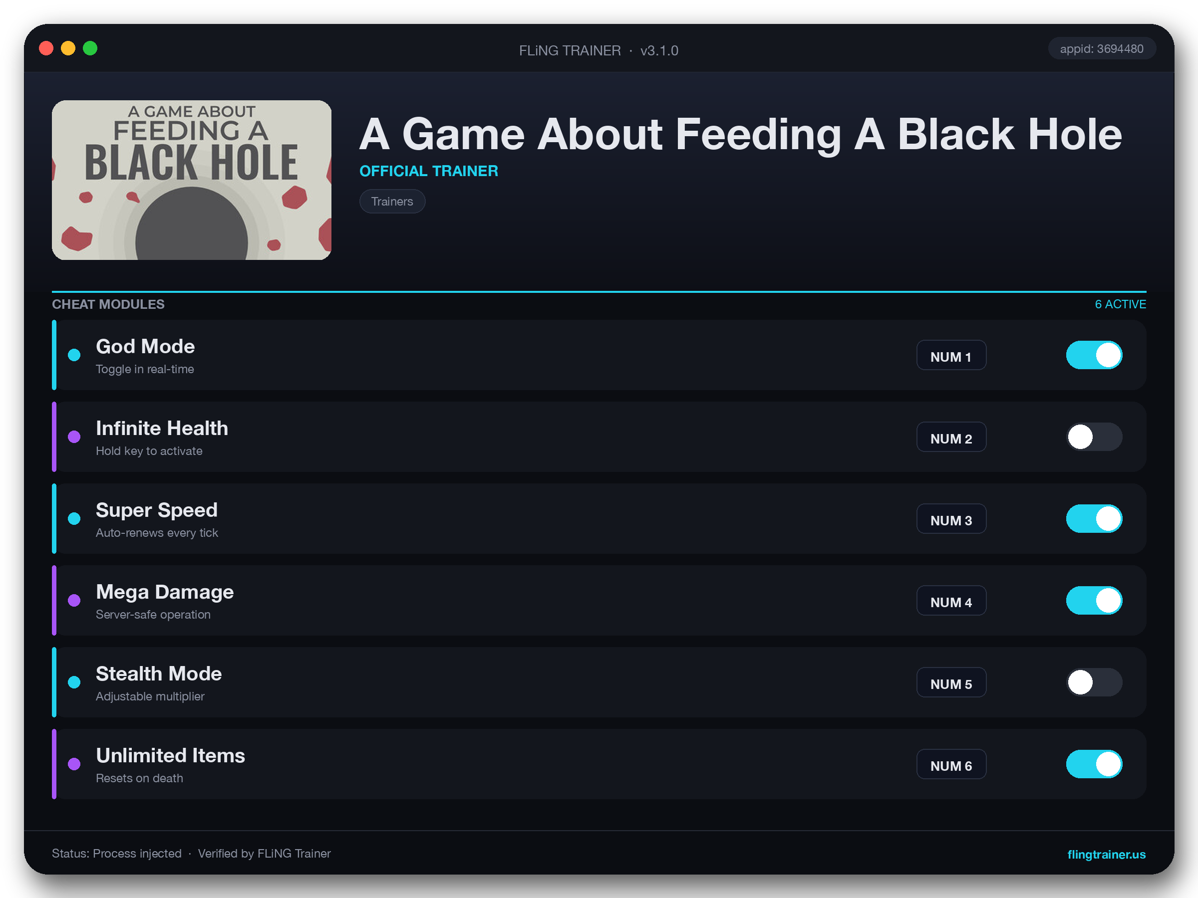 A Game About Feeding A Black Hole Trainer interface