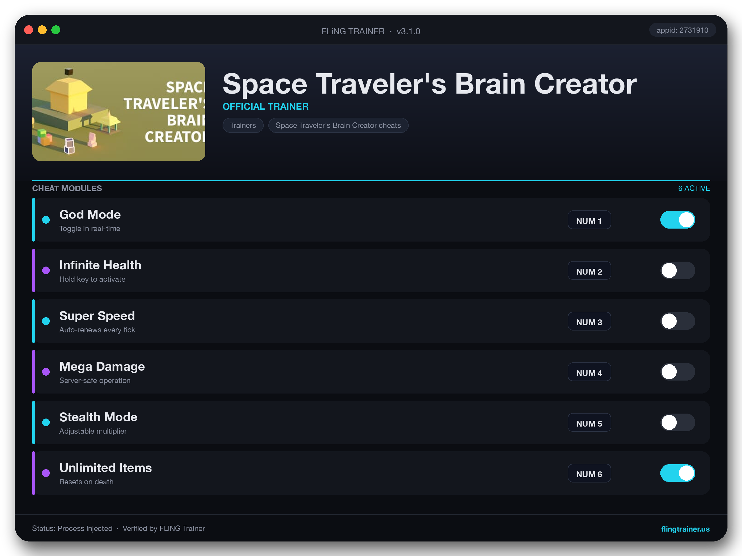 Space Traveler's Brain Creator Trainer interface