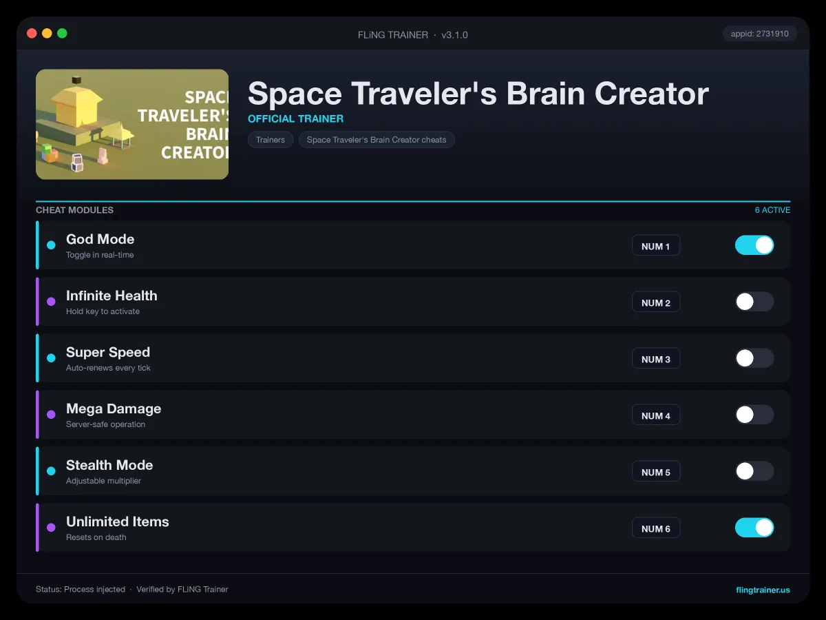 Space Traveler's Brain Creator Trainer interface