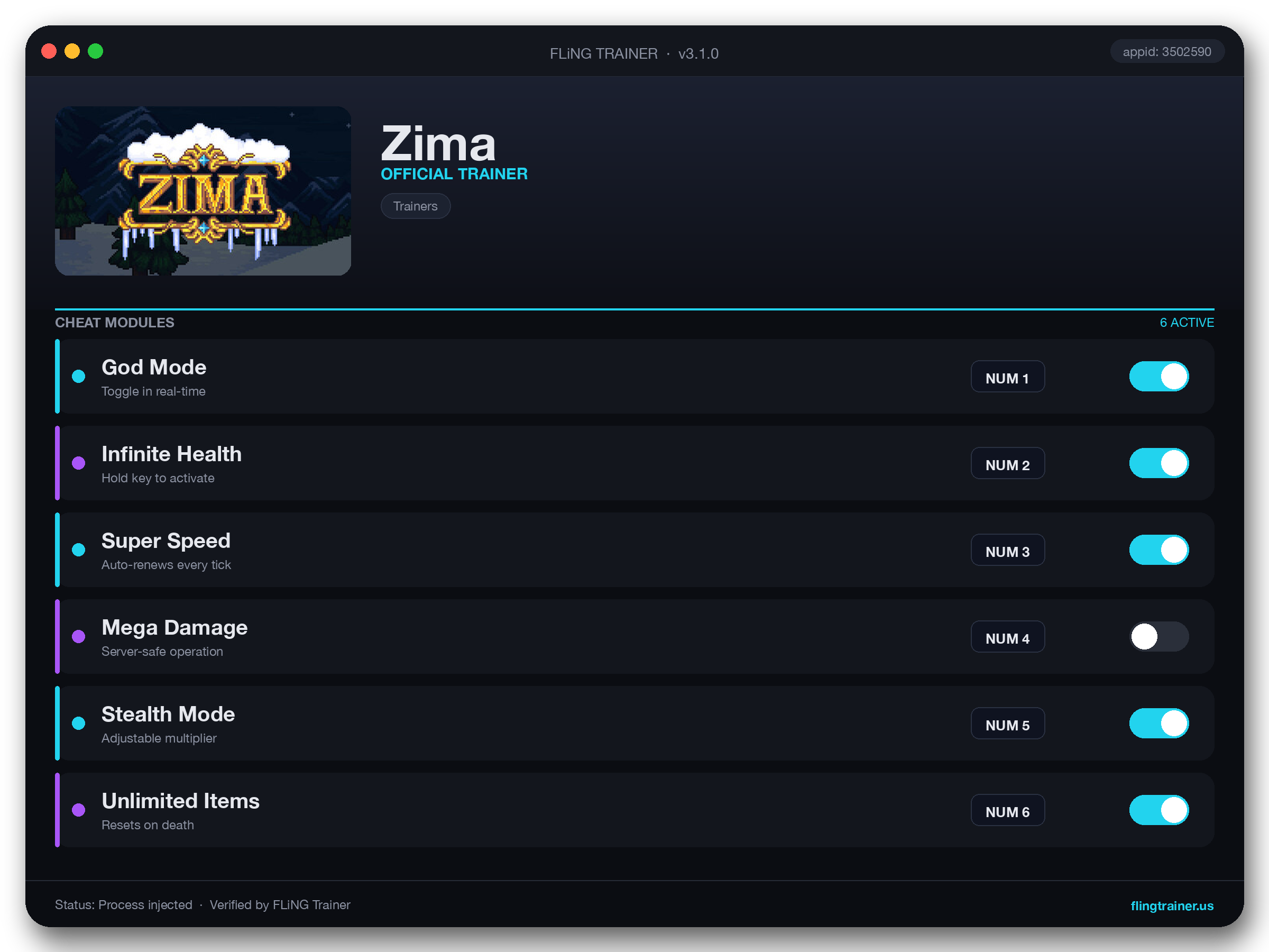 Zima Trainer interface