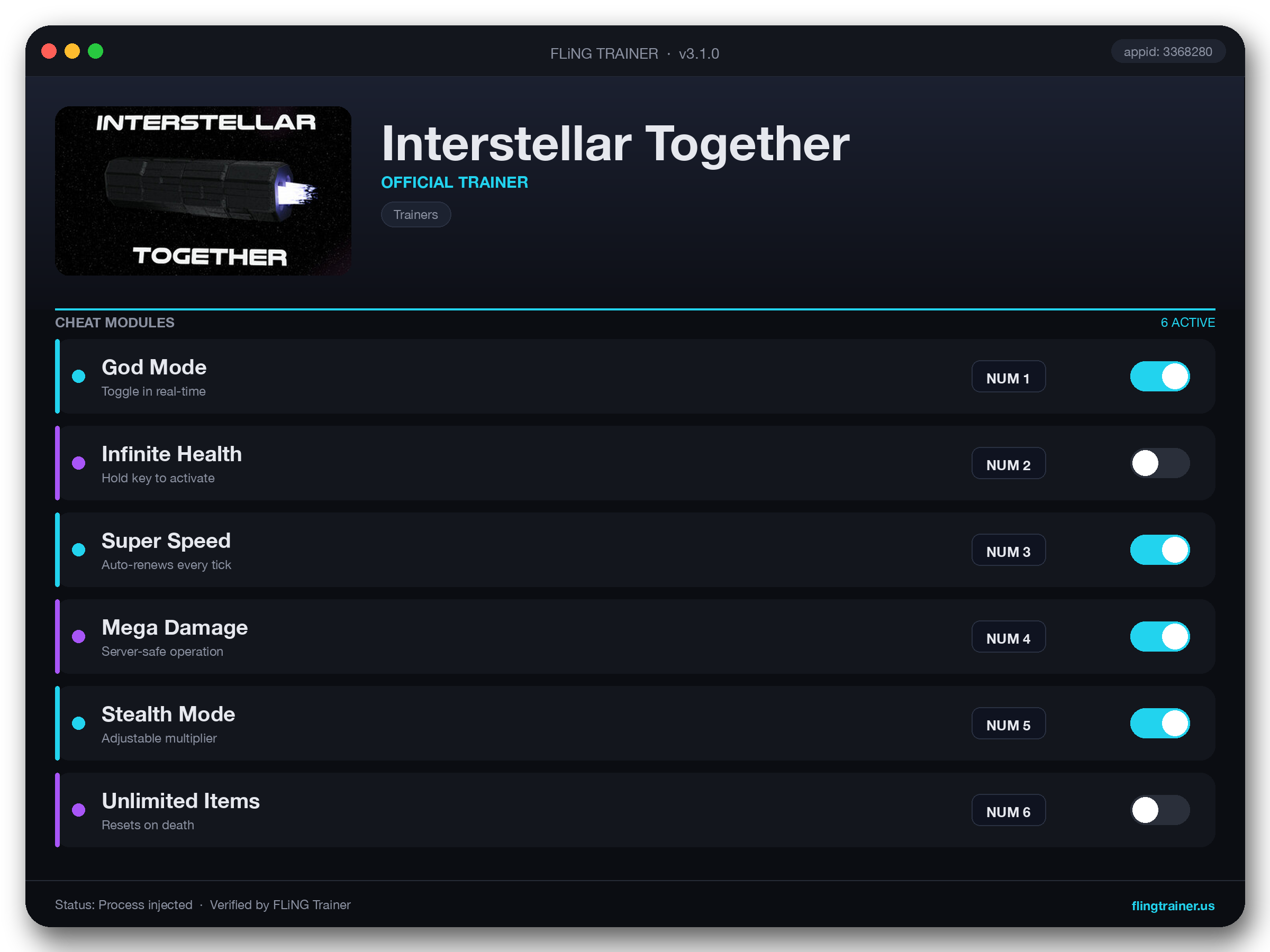 Interstellar Together Trainer interface