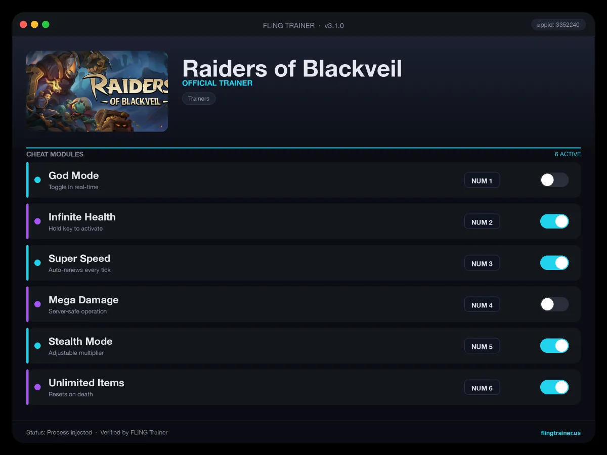 Raiders of Blackveil Trainer interface