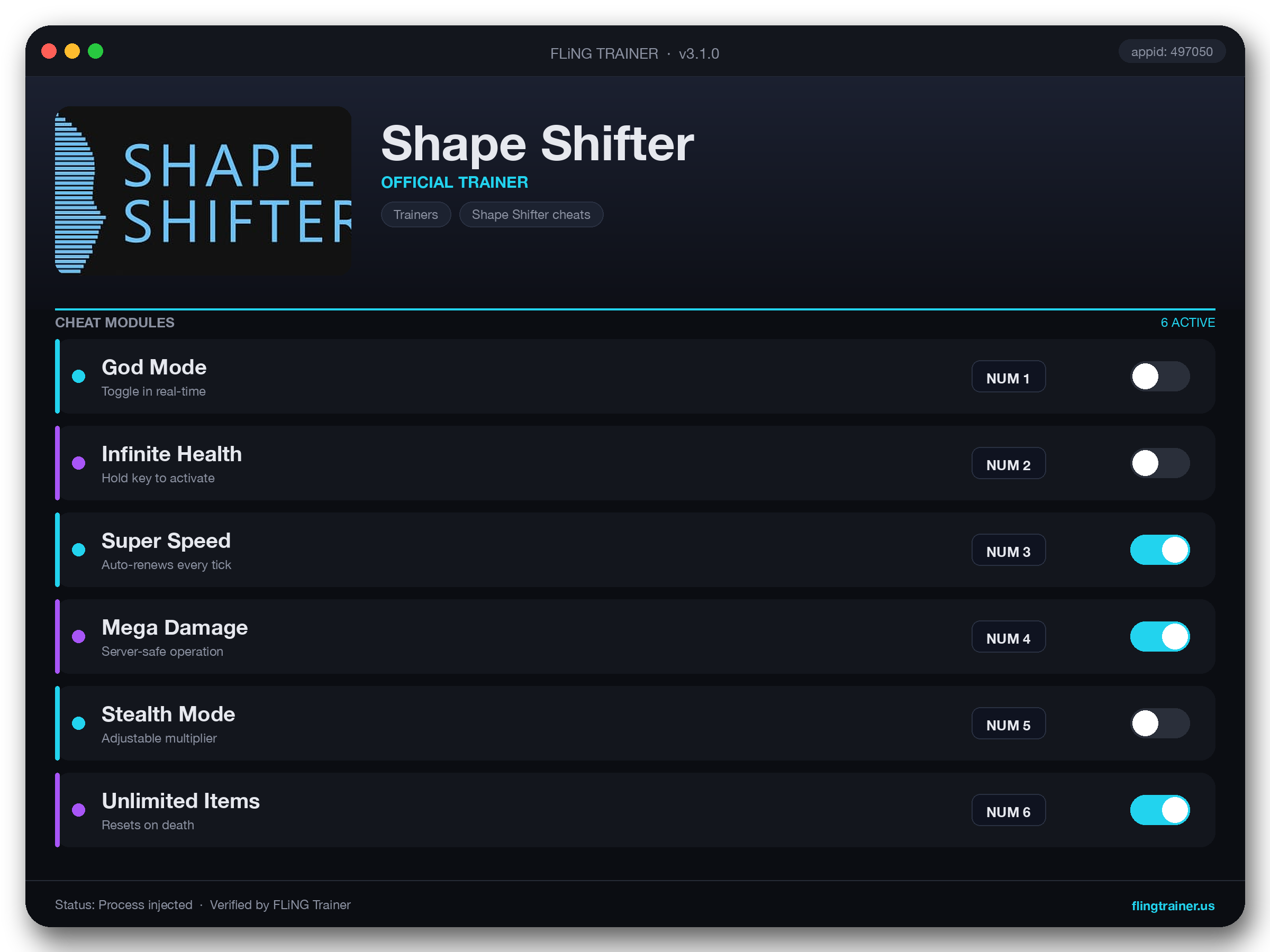 Shape Shifter Trainer interface