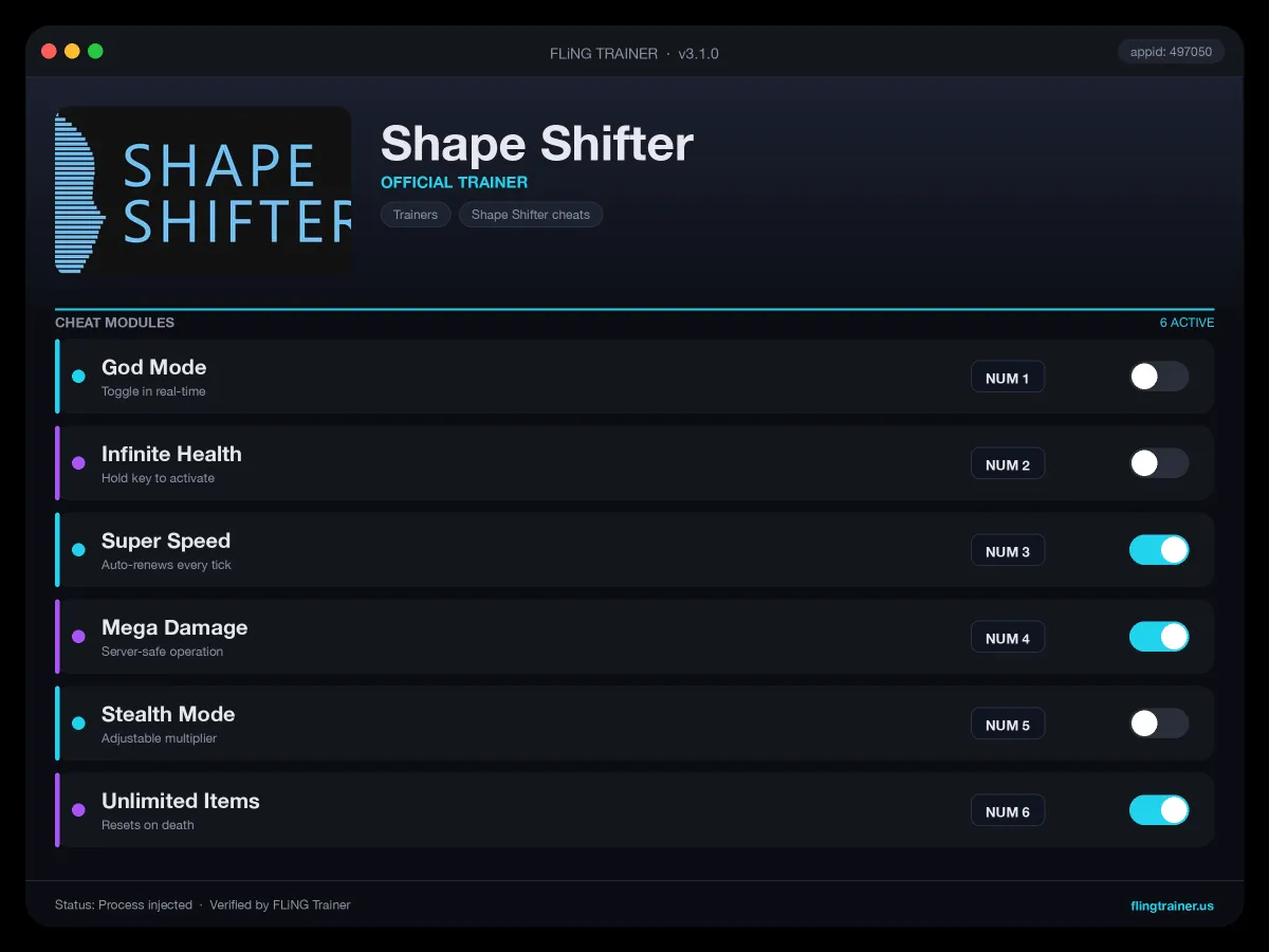 Shape Shifter Trainer interface