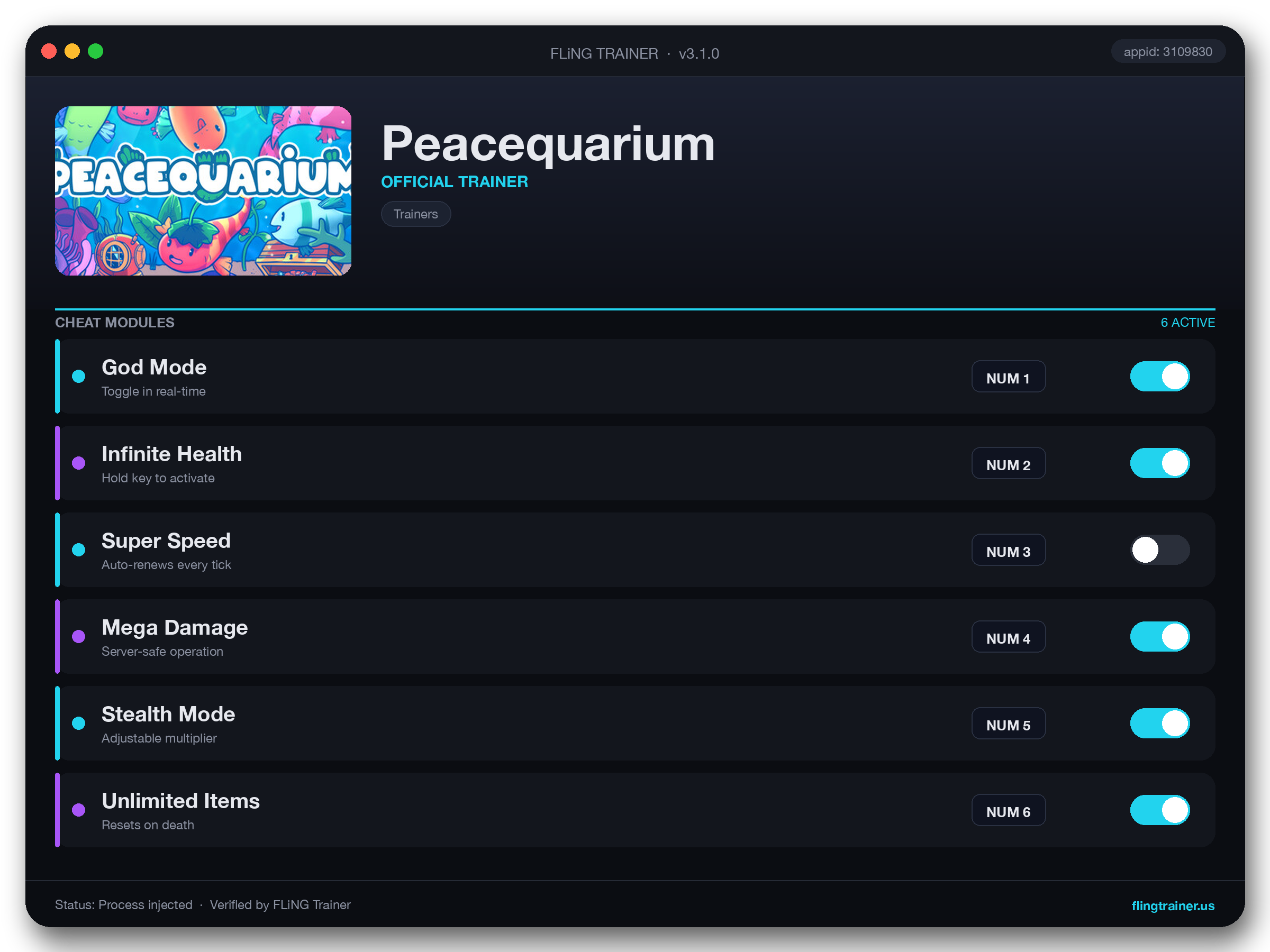 Peacequarium Trainer interface