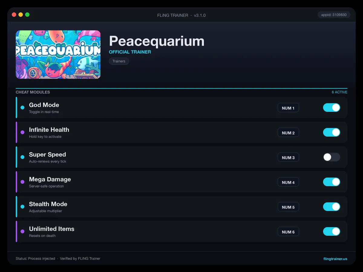 Peacequarium Trainer interface