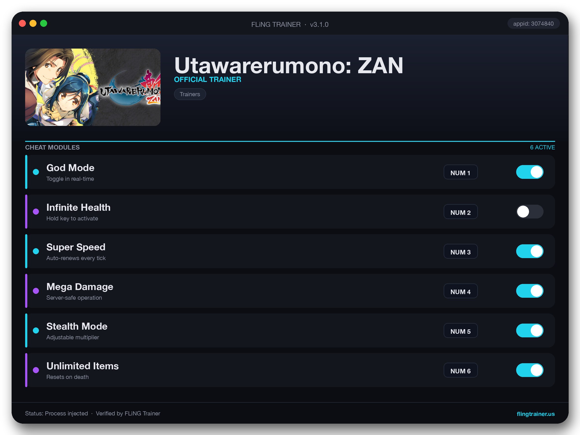Utawarerumono: ZAN Trainer interface