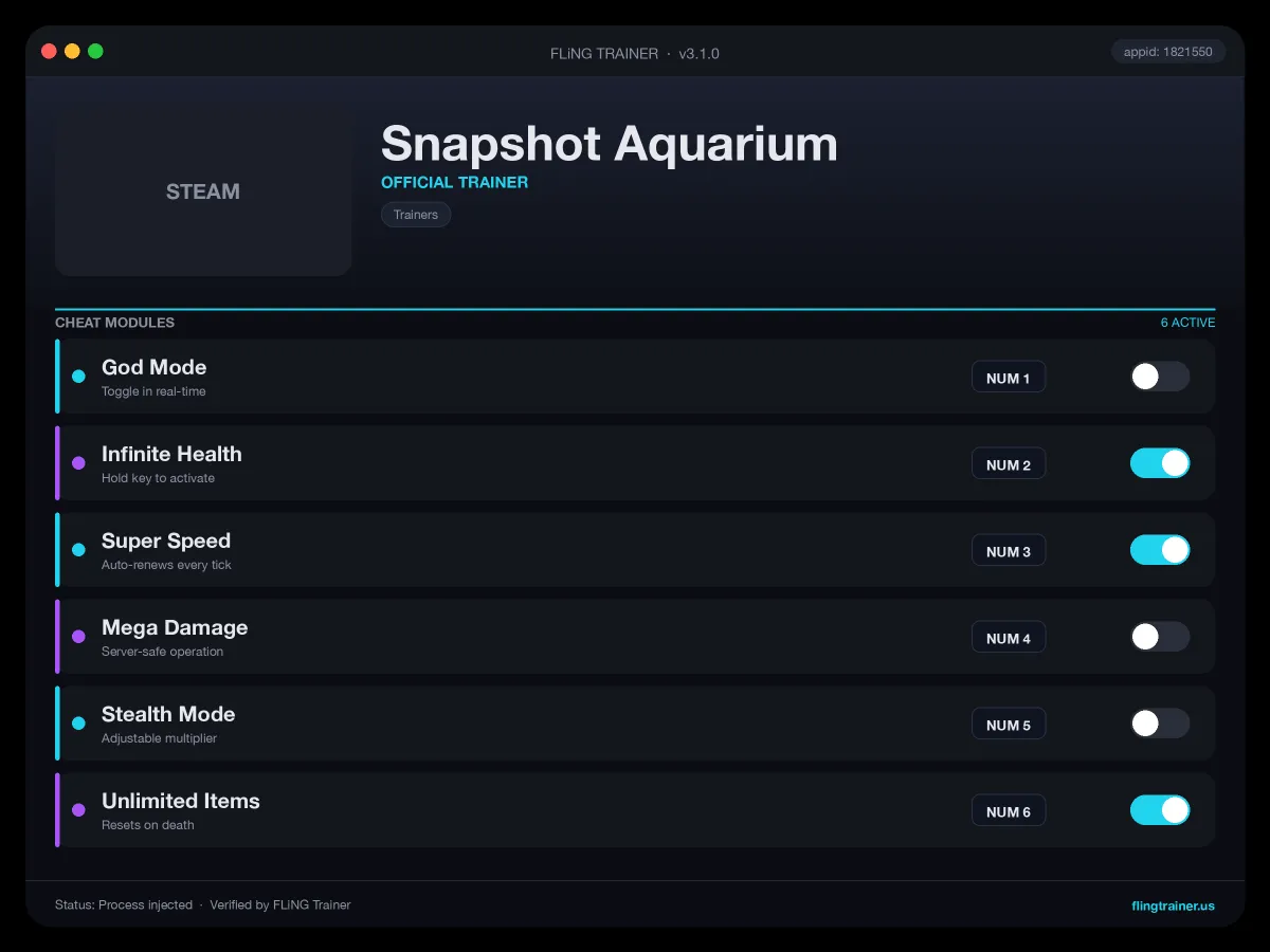 Snapshot Aquarium Trainer interface